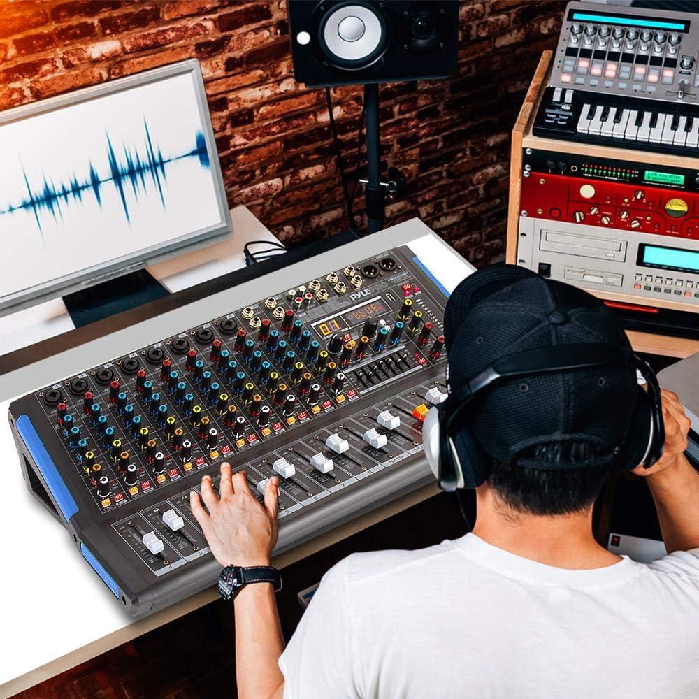 Pyle 6-Channel Bluetooth Studio Audio Mixer - DJ Controller w/ USB Drive - XLR Mic Input - +48V Phantom Power - 16 DSP Effects - MP3/WAV Playback - For Professional & Beginner Use - PMXU67BT