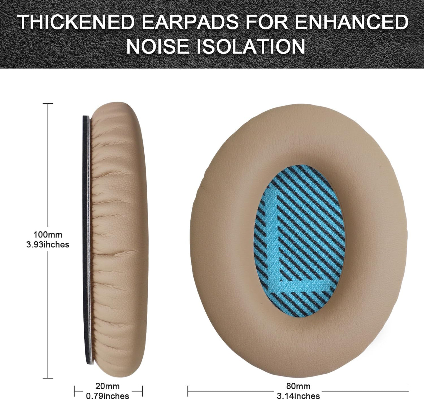 Headphones Replacement Ear Pads,for Bose Quietcomfort QC35 35 ii Ear Pads with Softer Leather, Noise Isolation Foam-Khaki