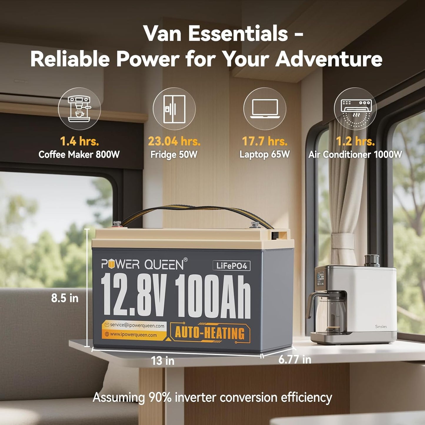 Power Queen Upgraded 12.8V 100Ah Auto-Heating Lithium Battery, Built-in 100A BMS, Low Temp Protection, Charging -4°F/-20°C, LiFePO4 Battery Up to 15000+ Cycles for RV, Off-Grid System, Trolling Motor