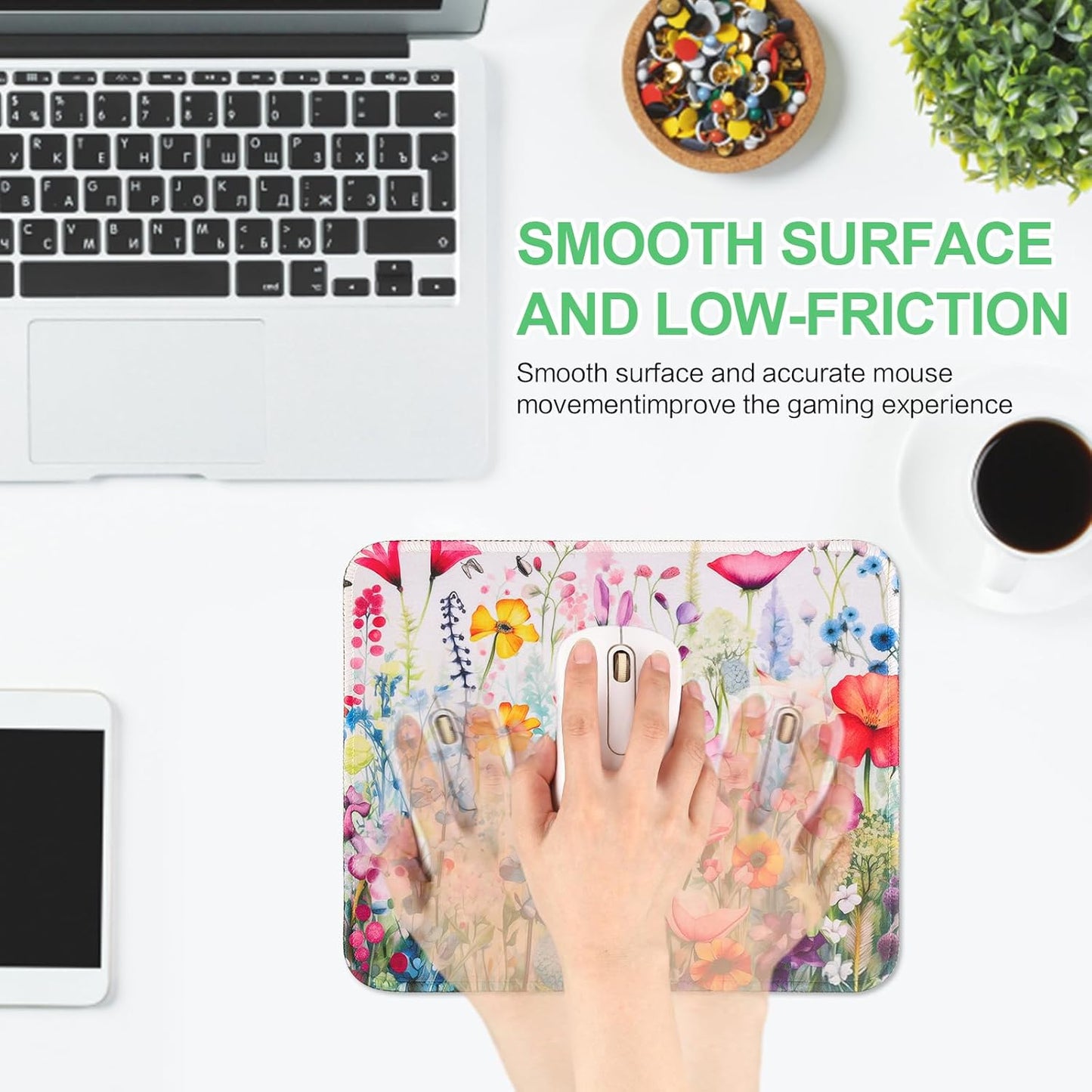 3 Pack Small Mouse pad Beautiful Flowers Plants Mouse Pads for Wireless Mouse Office Computer Mousepad for Desk Mat Laptop with Non-Slip Rubber Base(Flower)