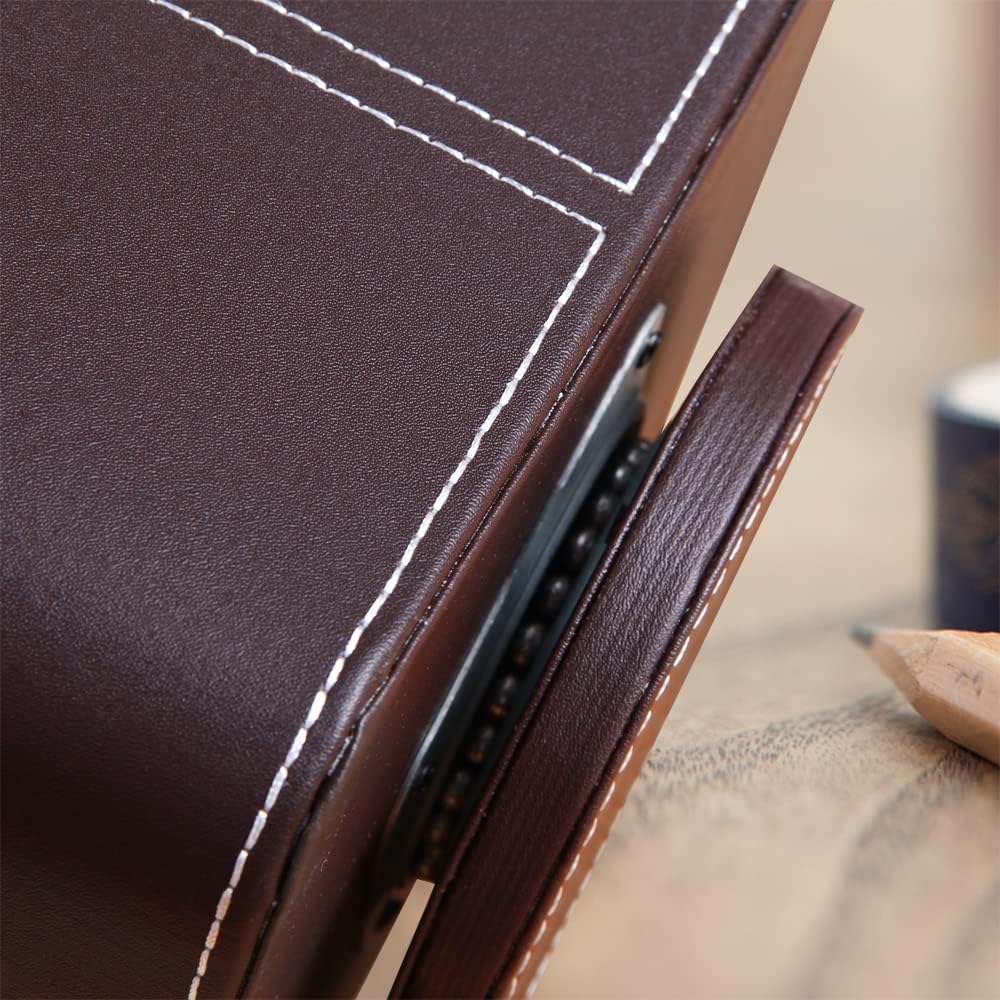 Fanousy 360° Rotating Remote Control Holder, PU Leather TV Remote Caddy Organizer Basket Storage Box with 5 Compartments for Pen, Pencil, Art Supplies, Makeup Brush, Office Desk Table Accessories