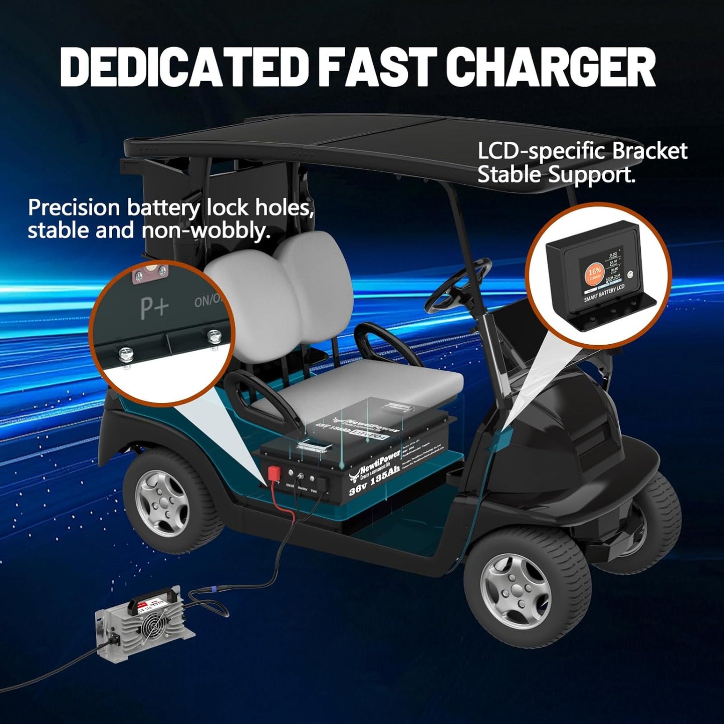 48V 135Ah Golf Cart Lithium LiFePO4 Battery with Charger and 200A BMS Grade A Cells Deep Cycle Rechargeable Battery,10000+ Cycles,Perfect for Golf Cart,Off Grid Applications (48V 135Ah-GC)