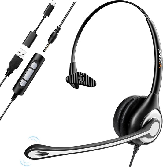 Headset wtih Mic, USB Headset with Microphone for PC, Computer Headset with Noise Canceling Microphone with Mute for Home Office Online Skype Zoom Meetings