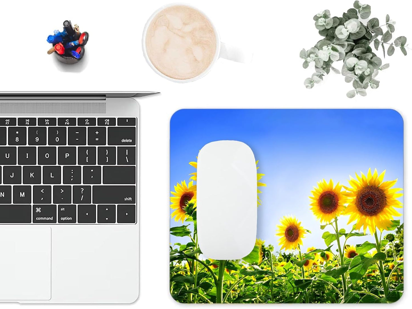 Mouse Pad, Cute Sunflower Plants Floral Mouse Pads for Desk, 9.5" x 7.9" Non-Slip Rubber Base Computer Mousepad with Women, Portable Square Design for Wireless Mouse and Pad Laptop Office & Travel