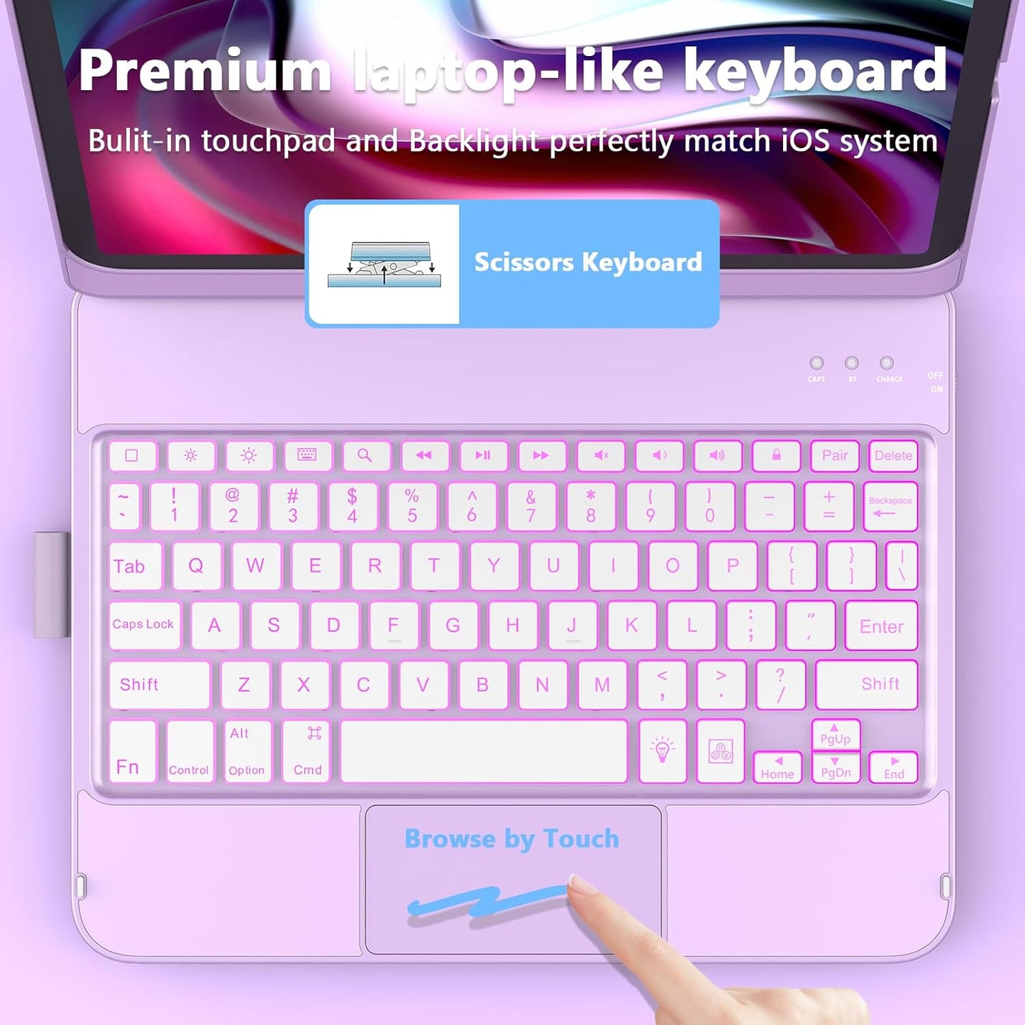 for iPad A16 11th Generation/10th Generation Case with Keyboard,Touch Keyboard for iPad 11" /10th Gen 10.9 inch 2022-10 Color Backlight, 360° Rotatable Protective Cover (Light Purple)