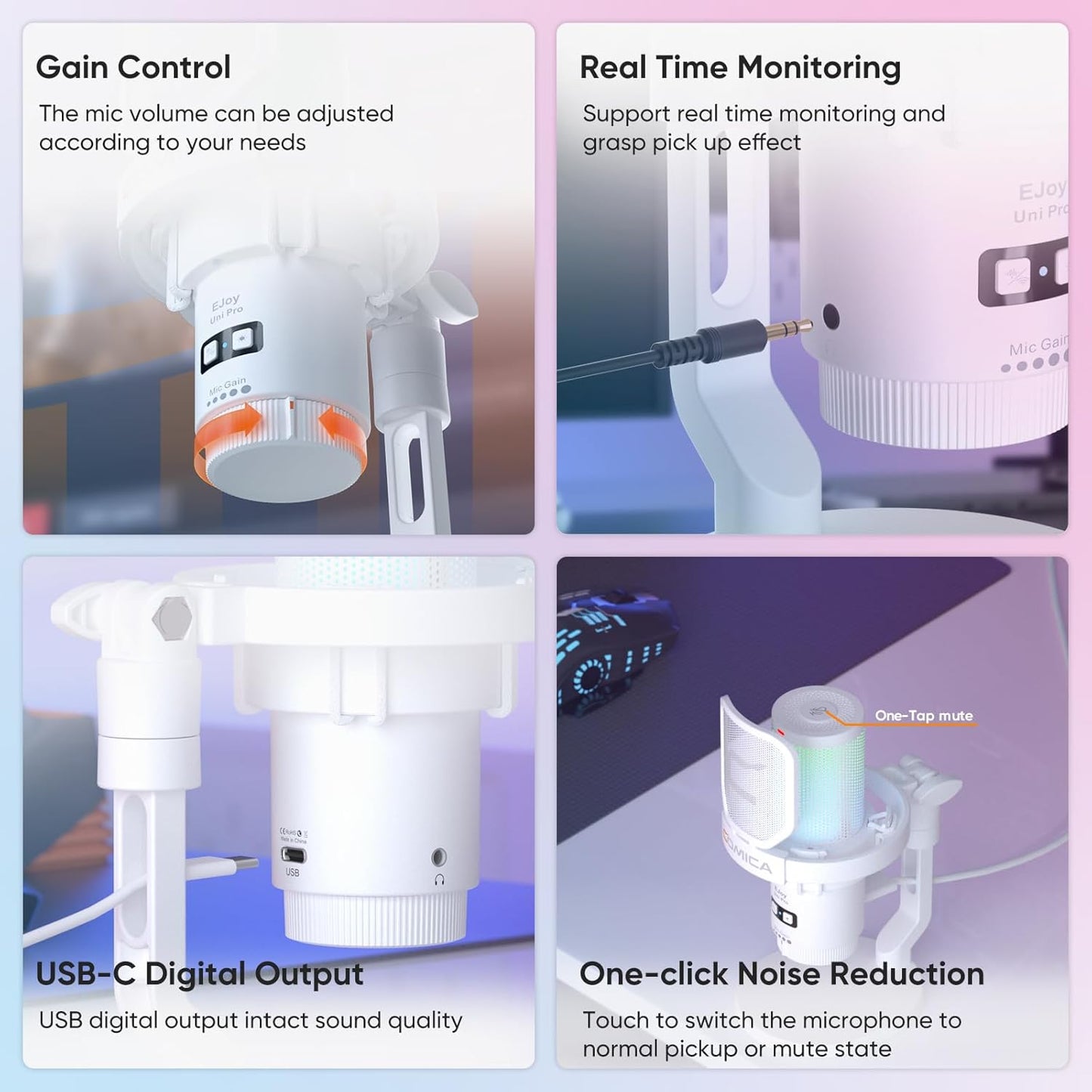 COMICA EJoy Uni Pro Wireless USB Condenser Gaming for PC, PS4, PS5, USB C Phone and Mac, RGB Computer Mic for Twitch, Streaming/Podcasting/YouTube, Noise Cancellation Mic with Mute, Gain, Monitoring