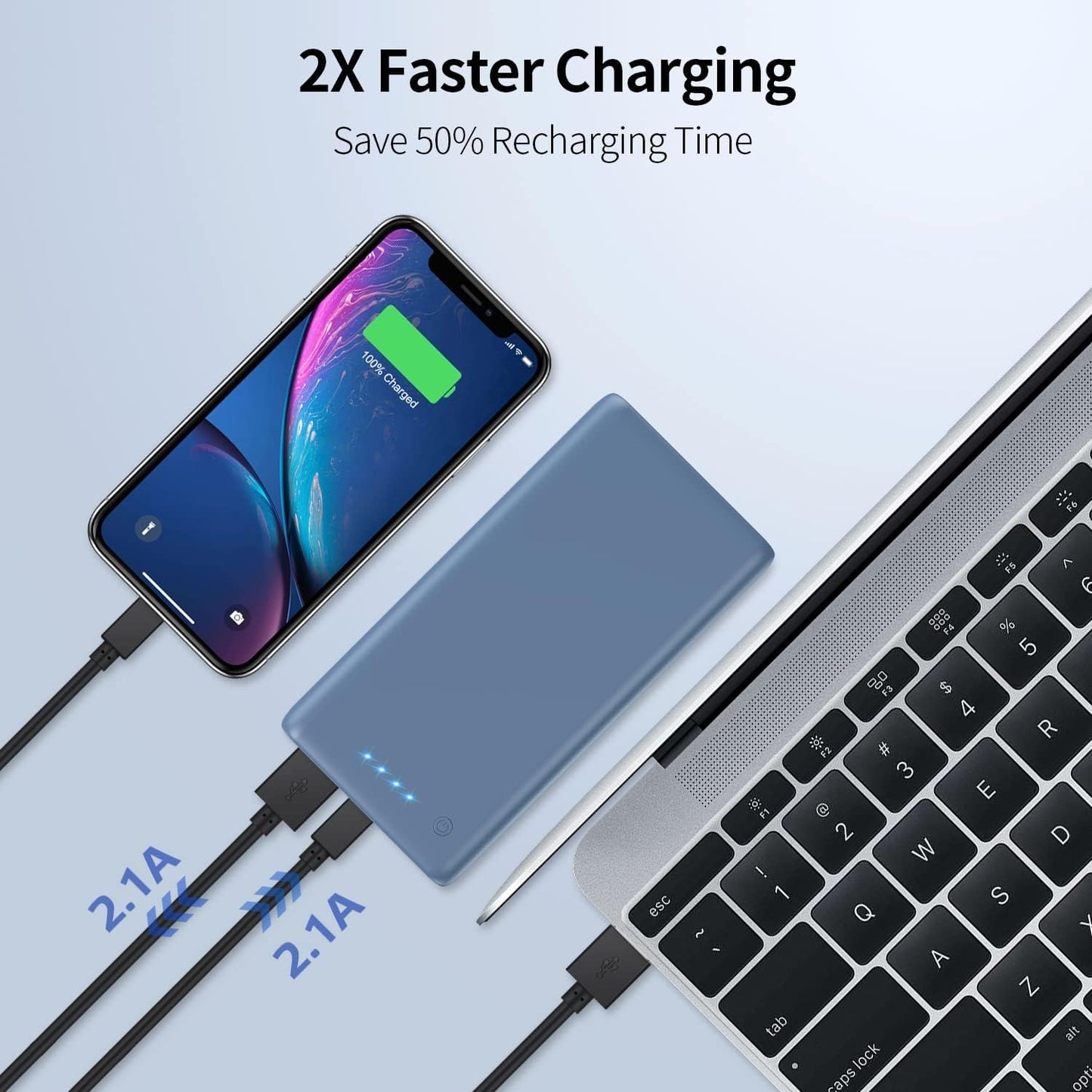 Portable Charger Power Bank 26800mah,Ultra-High Capacity External Cell Phone Battery Pack,2 USB Output High Speed Charging Power bank Compatible with iPhone 16 15 14 13 12 Samsung Android LG etc-Blue