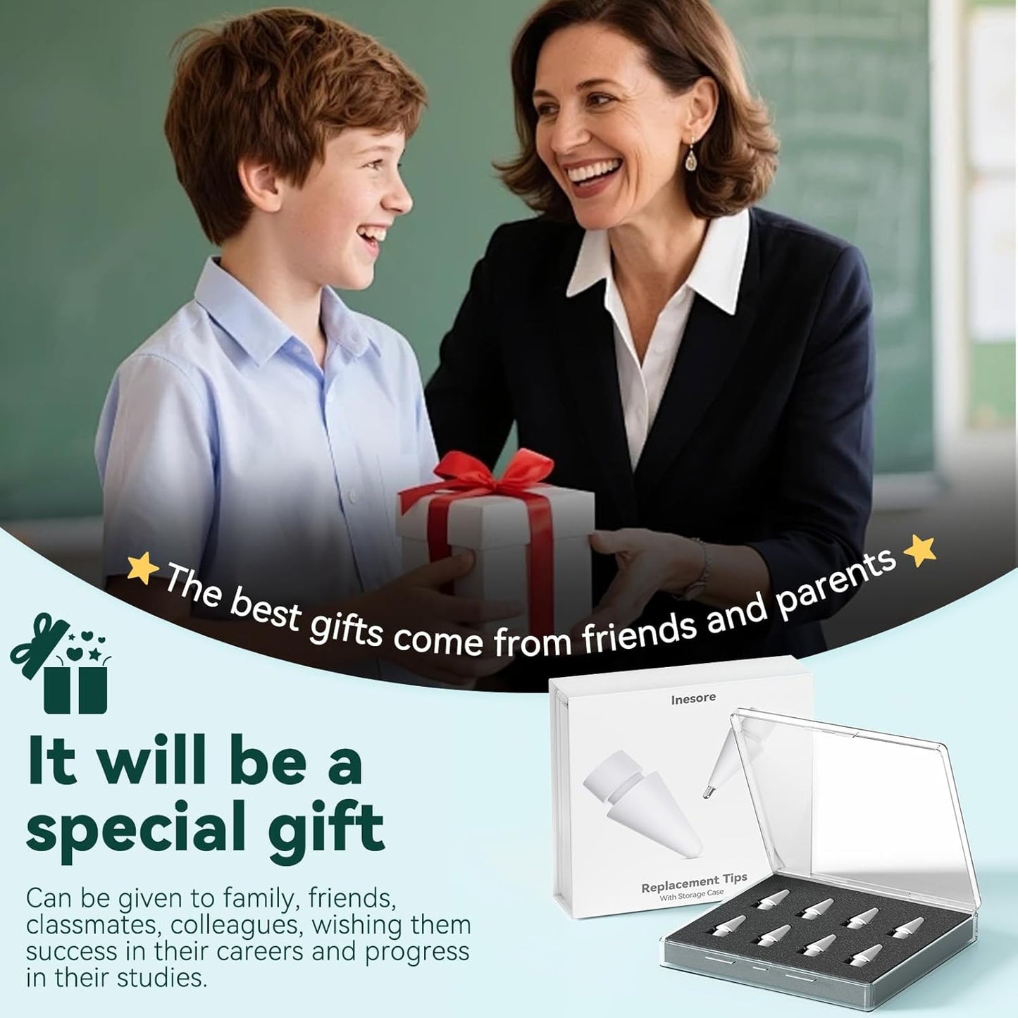 Inesore 8 Styles Replacement Tips for Apple Pencil Pro,Multiple Options Metal Durable Nibs Accessories for Apple Pencil Pro/2nd Generation/1st Gen/USB-C (8 Pack)