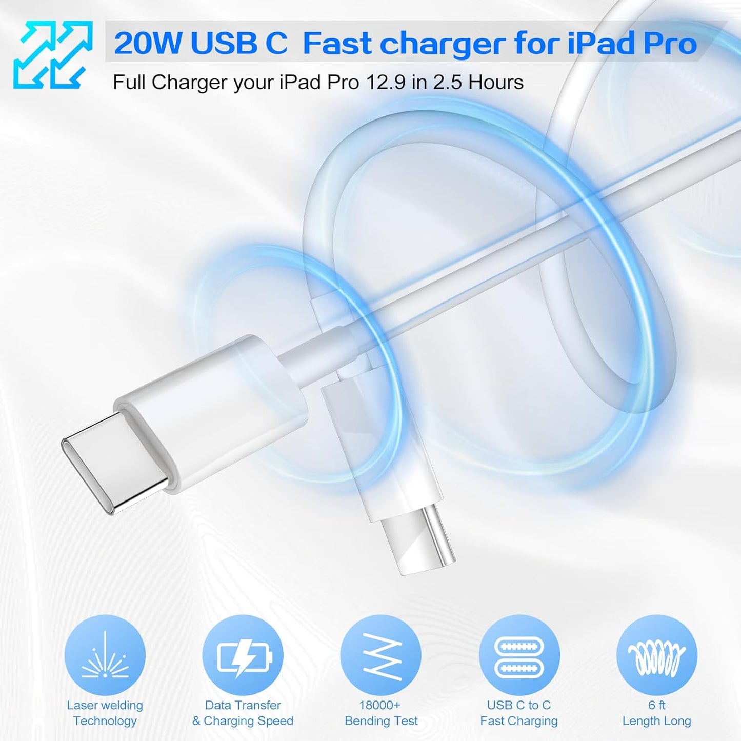 iPhone 16 Pro Charger Fast Charging 20W USB C Charger Block,2Pack Quick Type C Chargers with 6FT USB C Charging Cable Cord for iPhone 16 Pro Max/16 Pro/16e/16/iPhone 15 Pro Max/15 Pro/15 Plus,iPad Pro