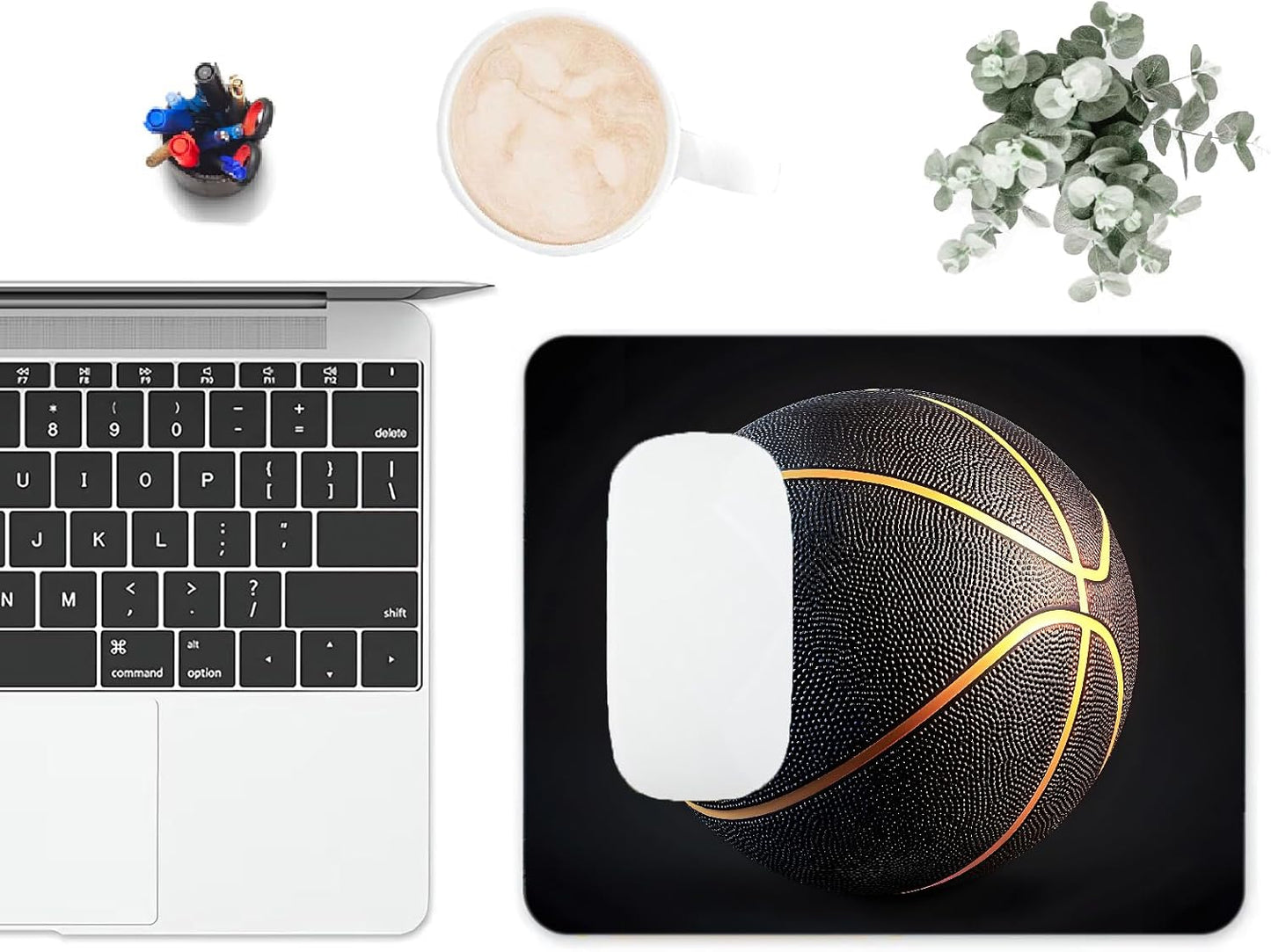 Mouse Pad, Golden Stripes Black Basketball Mouse Pads for Desk, 9.5" x 7.9" Non-Slip Rubber Base Computer Mousepad with Women, Portable Square Design for Wireless Mouse and Pad Laptop Office & Travel