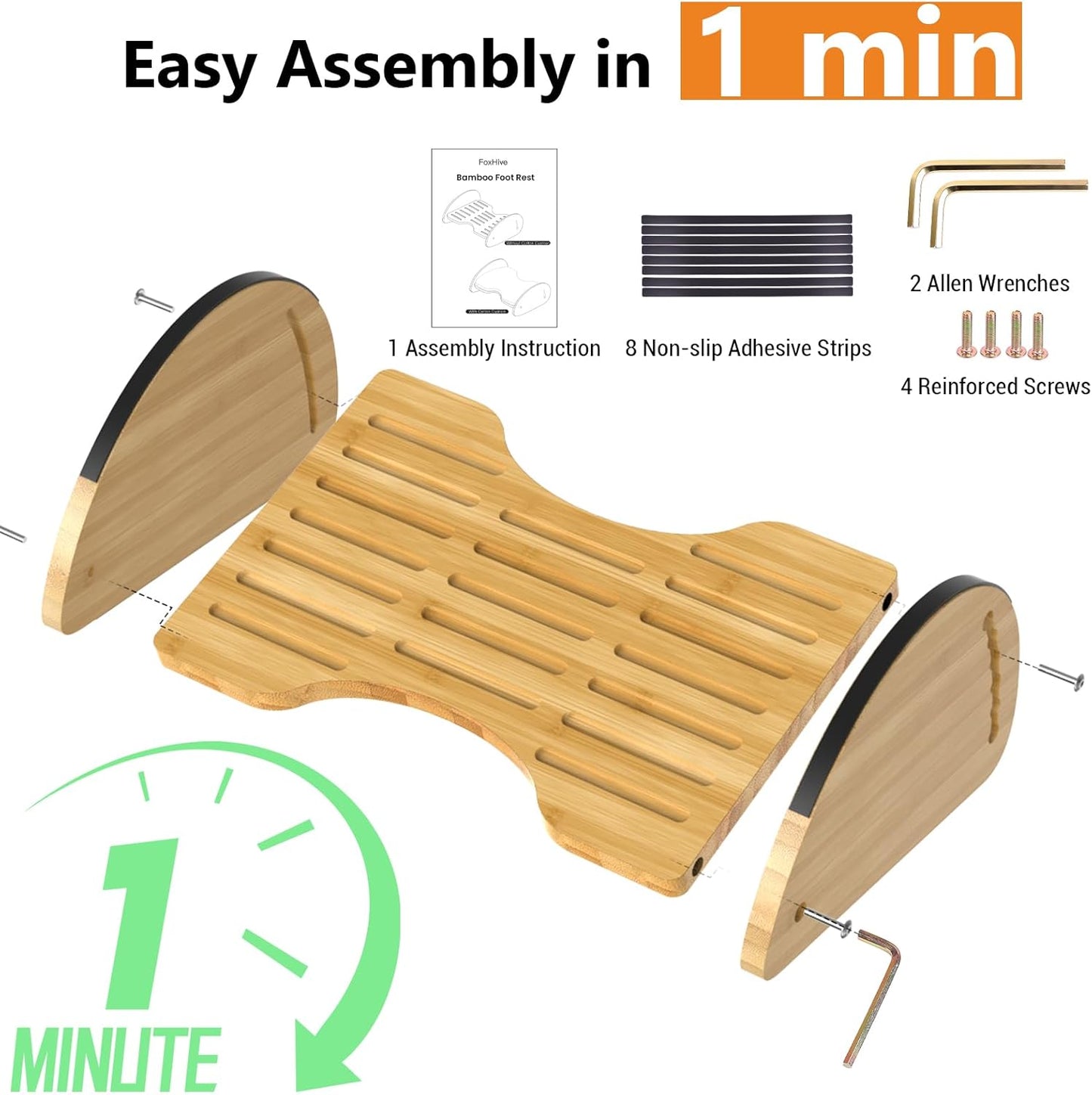 Bamboo Foot Rest for Under Desk at Work - Reversible Rocking Desk Footrest 2-in-1 with 6 Adjustable Heights, Ergonomic Foot Rest Under Desk with Anti-Slip Surface for Home, Office and Gaming