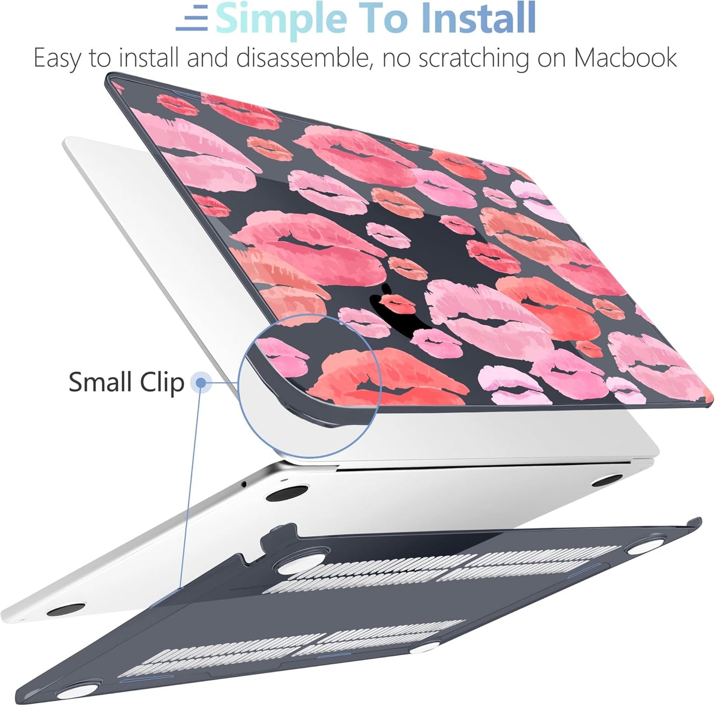 MEEgoodo Case for M4/M3/M2 MacBook Air 13.6 inch Case 2025 2024 2022, Fit Model A3240/A3113/A2681, Laptop Hard Shell with Keyboard Cover Compatible with MacBook Air 13 inch, Red & Pink Lips