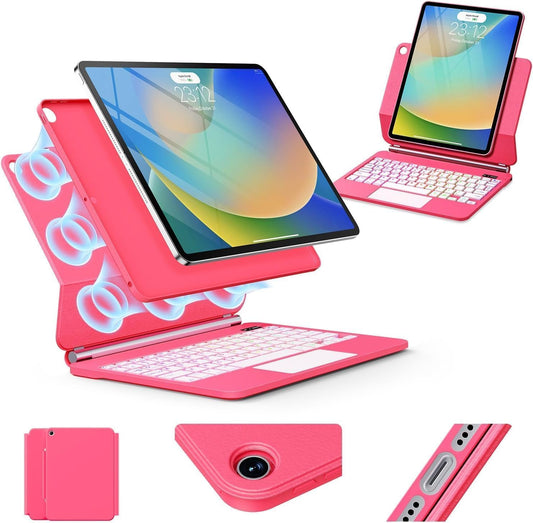 for iPad 9th Generation Case with Keyboard,Magic Style Keyboard Case for iPad 9th/8th/7th Gen 10.2 inch - Floating Cantilever Magnetic Stand Multi-Touch Trackpad (Rose Red)
