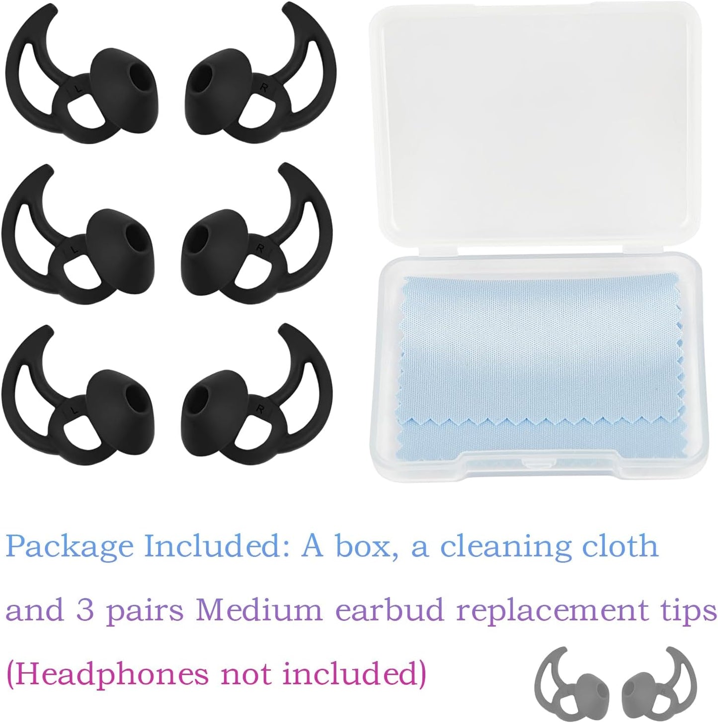 Medium Replacement Earbud Tips Silicone Ear Tips Compatible with Bose Quietcomfort and Sport Headphone Earbud Covers Ear Bud Tips 3 Pairs