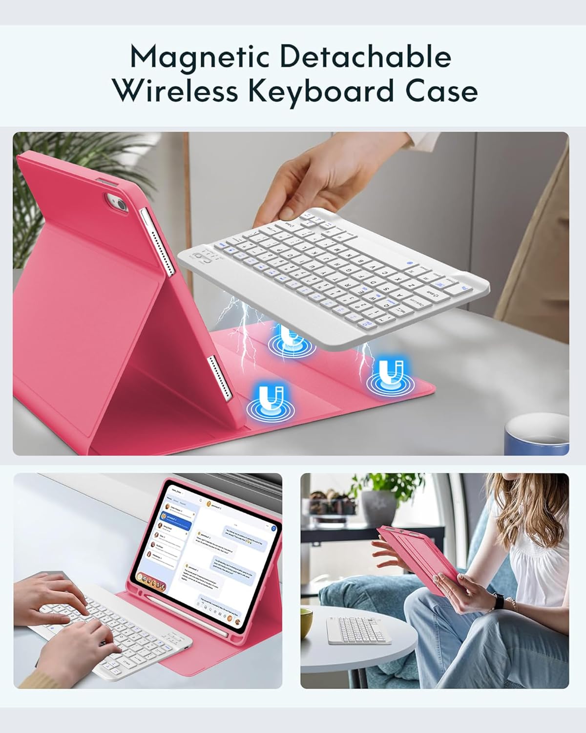 Keyboard Case for iPad 10th Generation 2022 10.9-inch - Rechargeable Detachable Wireless Bluetooth Keyboard - Smart Folio Cover with Pencil Holder for 10.9 inch Apple iPad 10th Generation, Red