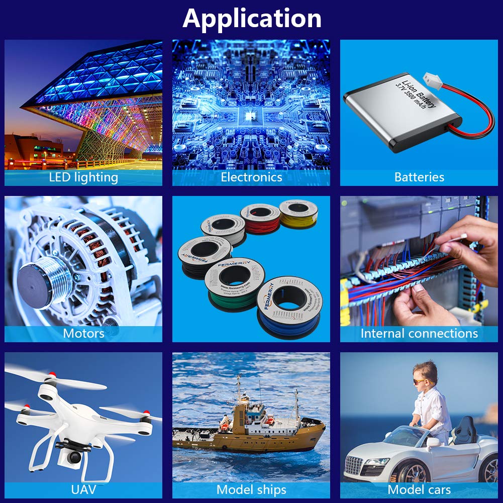 Fermerry 18 AWG Stranded Wire Spool 50ft Each 6 Colors Flexible 18 Gauge Silicone Hook up Wire Kit Electrical Tinned Copper Wire