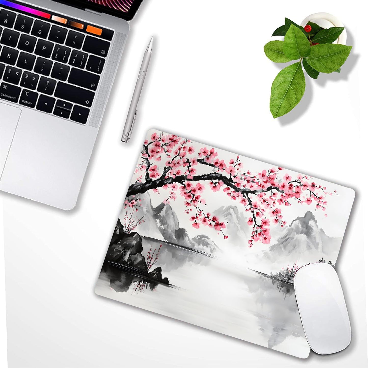 Watercolor Cherry Blossom Japanese Custom Mouse Pad with Non-Slip Rubber, Small Square Design for Wireless Laptop & Computer Mouse Pads for Desk, 9.5 x 7.9 inch Smooth Surface for Gaming & Office
