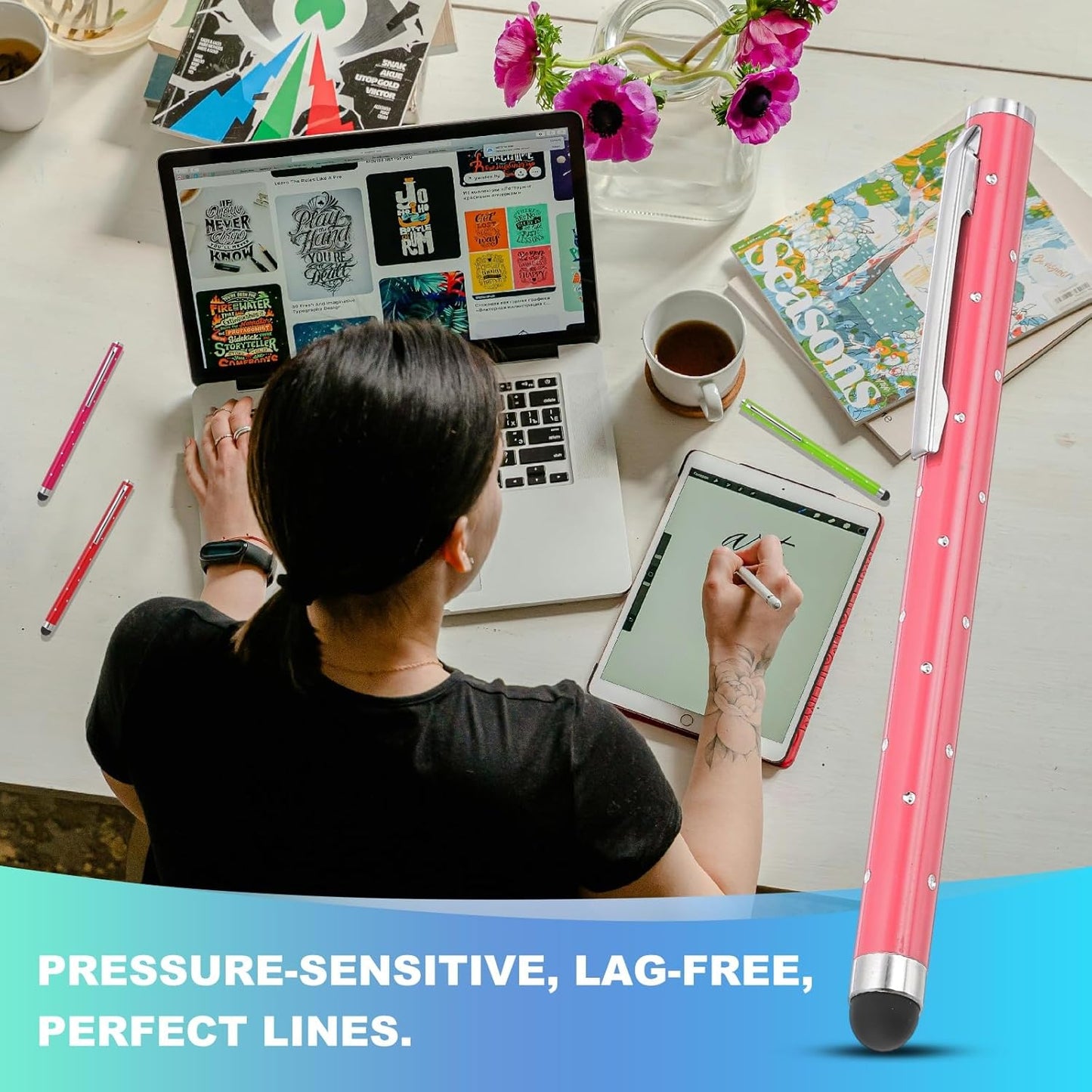 PATIKIL Stylus Pens for Touch Screens, 6 Pcs High Precision Universal Bling Stylus Crystal Metal Capacitive Pen for Touch Screen Devices Phone Tablets Laptop, Pink