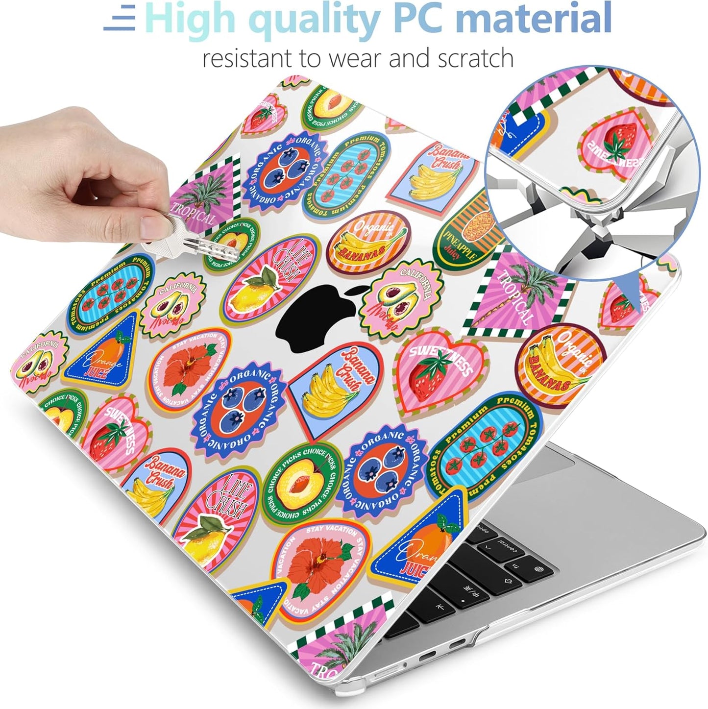 MEEgoodo Case for MacBook Air M4/M3/M2 13.6 inch 2025 2024 2022, Fit Model A3240 A3113 A2681, Compatible with MacBook Air 13 inch, Laptop Hard Shell Case with Keyboard Cover, Fruit & Sticker
