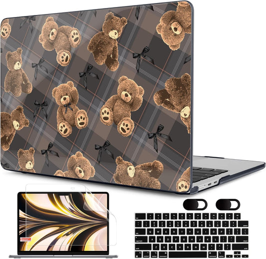 MEEgoodo Case for M4/M3/M2 MacBook Air 13.6 inch Case 2025 2024 2022, Fit Model A3240/A3113/A2681, Laptop Hard Shell with Keyboard Cover Compatible with MacBook Air 13 inch, Cute Little Bear