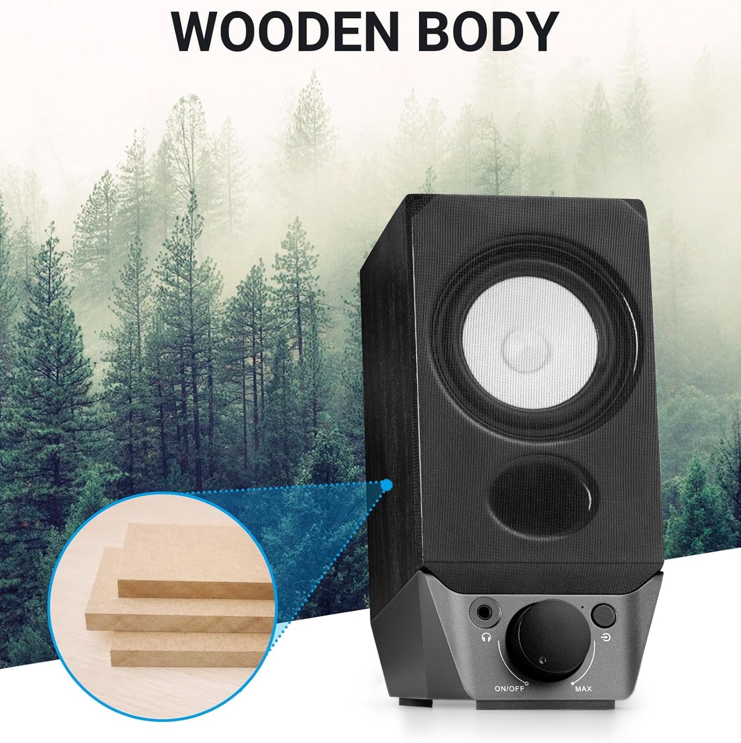 Edifier R19BT 2.0 PC Speaker System with Wooden Cabinet, Bluetooth 5.3, Full Stereo Sound, Strong Bass, Volume Control, 3.5mm Input/USB-A Sound Card for Computer/TV/Smartphone/Tablet - Black