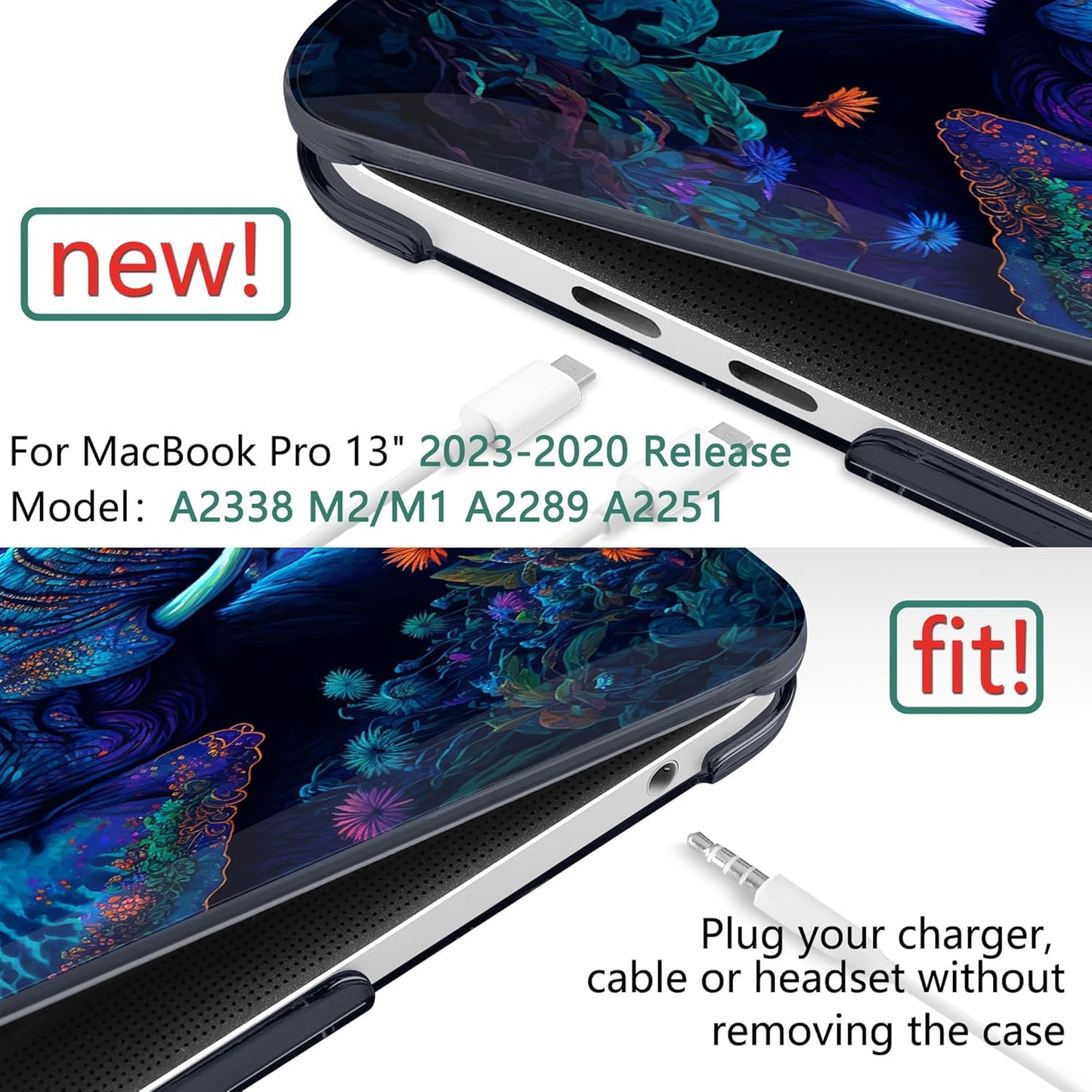 MEEgoodo Case for MacBook Pro 13 inch 2022 2021 2020 New A2338 M2/M1 A2251 A2289, Laptop Hard Shell Cases with Keyboard & Camera Cover Compatible Case, Elephants (A2338/A2251/A2289)