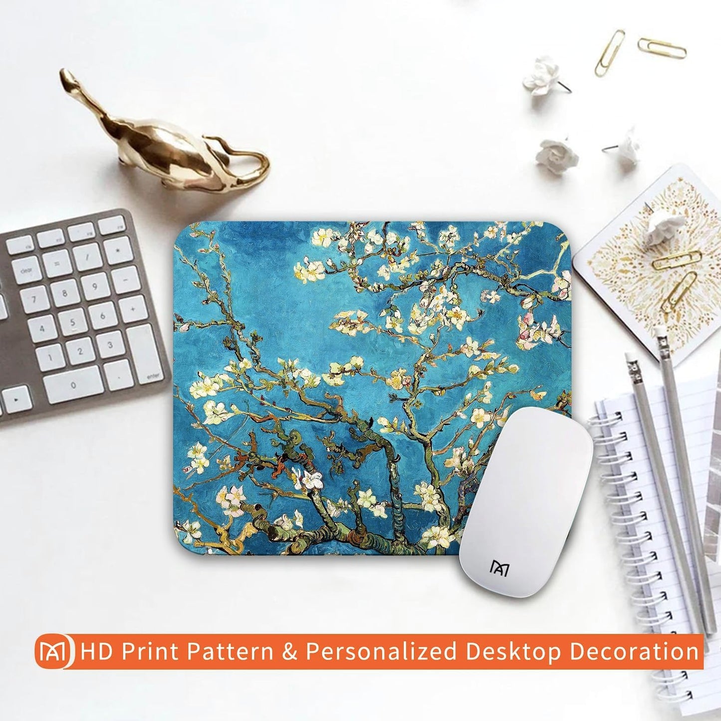 Square Mouse Pad Apricot Flower, Personalized Premium-Textured Custom Mouse Mat Design, Washable Mousepad Cloth, Non-Slip Rubber Base Computer Mouse Pads for Wireless Mouse
