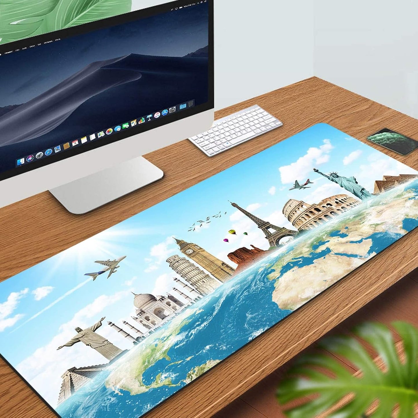 RTGGSEL 31.5x11.8 Inch Non-Slip Long Extended Large Gaming Mouse Pad with Stitched Edges XL Laptops Keyboard Mouse Mat(Travel World)