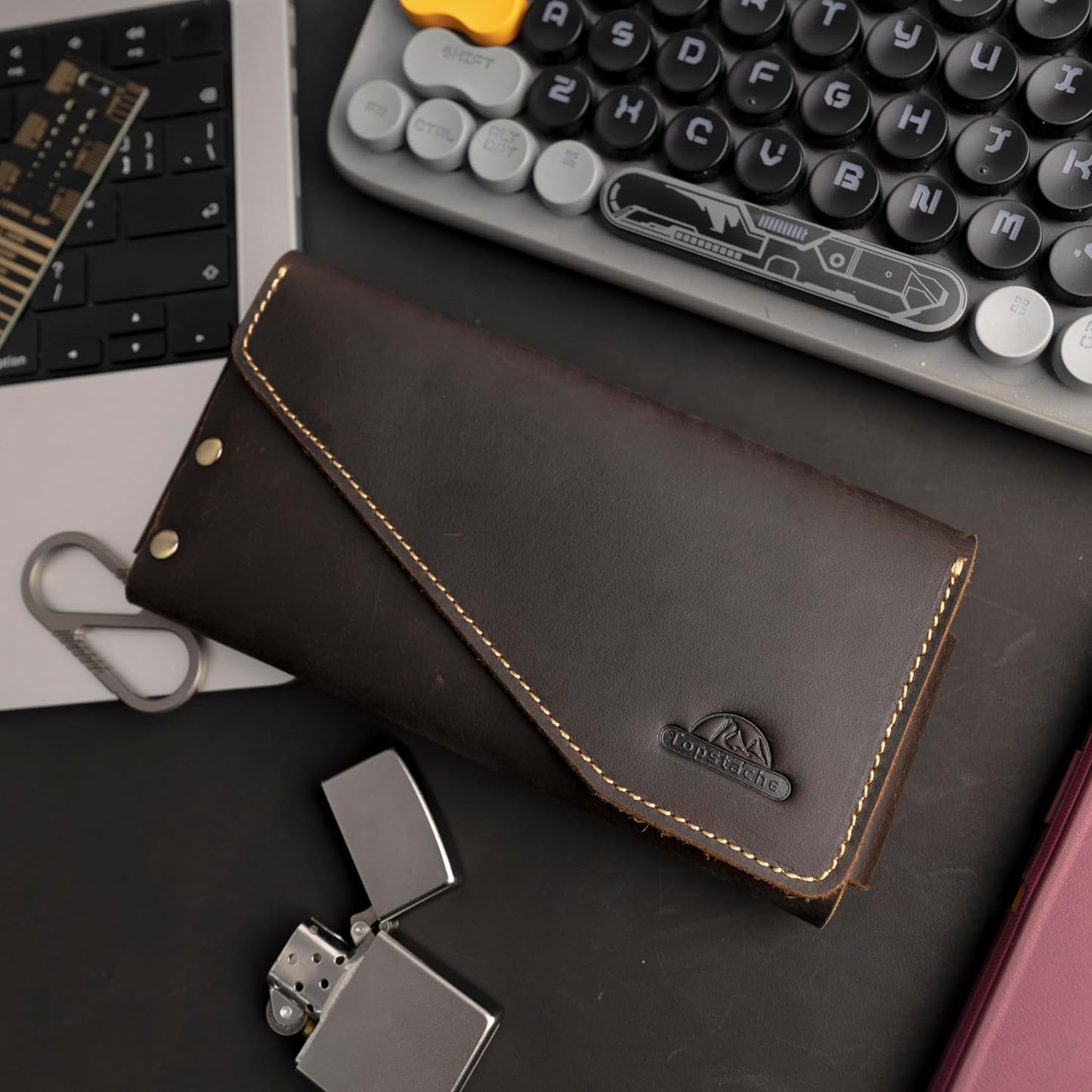 Topstache Leather Phone Holster with Belt Clip,S22 Ultra Belt Holder,iPhone 14 Pro Max Case for Belt,Leather Belt Pouch for Universal Smartphone with Otterbox Case,Flip Cellphone Pouch,XL,Darkbrown