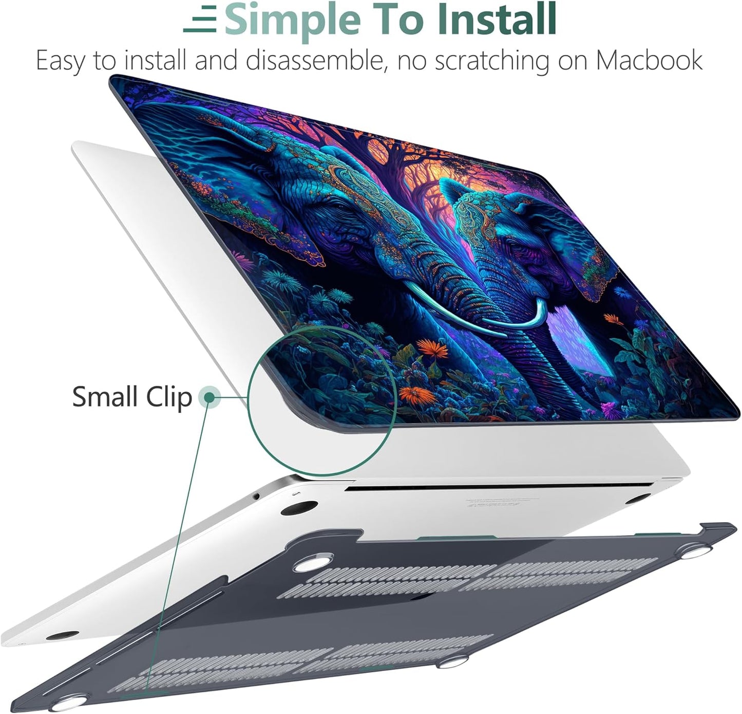 MEEgoodo Case for MacBook Pro 13 inch 2022 2021 2020 New A2338 M2/M1 A2251 A2289, Laptop Hard Shell Cases with Keyboard & Camera Cover Compatible Case, Elephants (A2338/A2251/A2289)