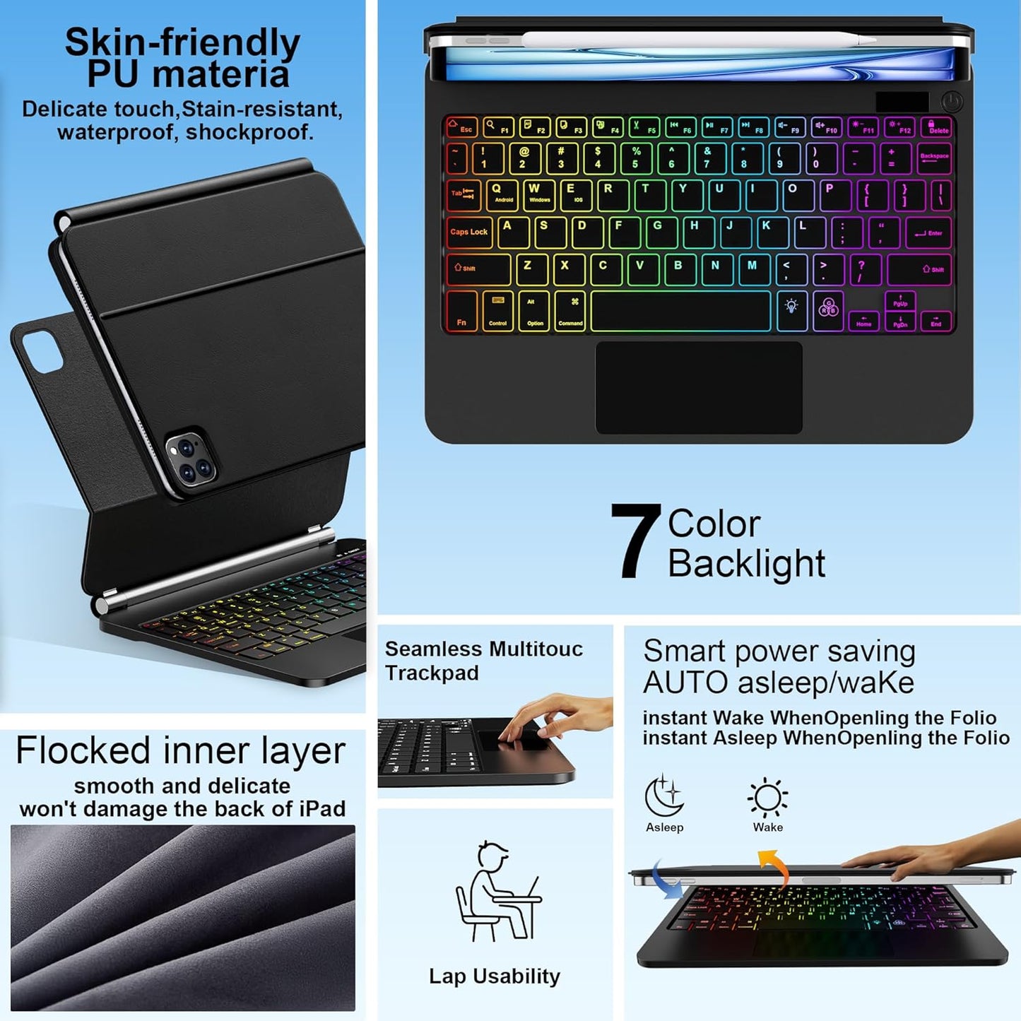 Keyboard Case for iPad Air 13 inch (M3 2025/M2, 2024),iPad Pro 12.9 inch (3/4/5/6th Gen),Magic-Style Magnetic – Floating Cantilever Stand – Backlit Keyboard Case with Multi-Touch Trackpad