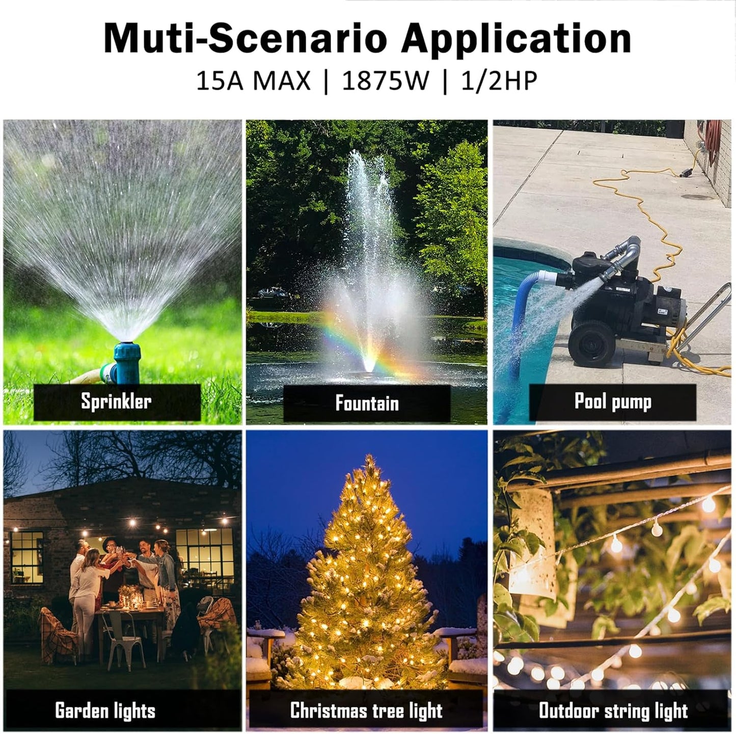 G-Homa 24 Hour Mechanical Outdoor Timer Outlet, Outdoor Timer for Lights, Waterproof, 2 Grounded Outlets, 15A 1/2HP, Heavy Duty, ETL Listed (2 Packs)