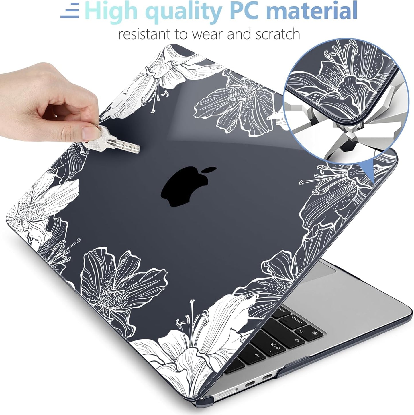 MEEgoodo Case for M4/M3/M2 MacBook Air 13.6 inch Case 2025 2024 2022, Fit Model A3240/A3113/A2681, Laptop Hard Shell with Keyboard Cover Compatible with MacBook Air 13 inch, Lily Floral