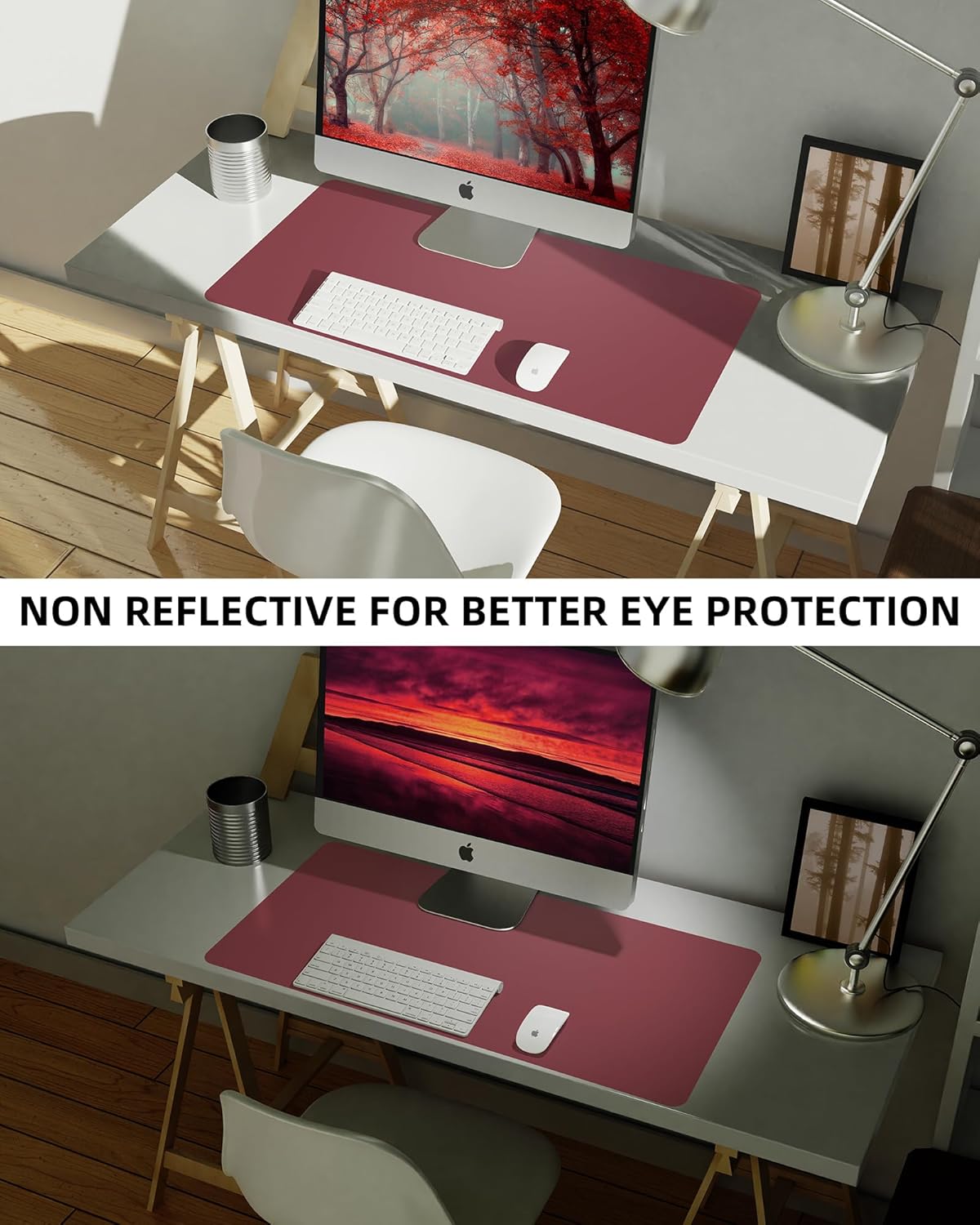 Leather Desk Pad Protector,Mouse Pad,Office Desk Mat, Non-Slip PU Leather Desk Blotter,Large Desk mat,Waterproof Keyboard mat for Office/Home/Decor (Burgundy Red,55" x 17")