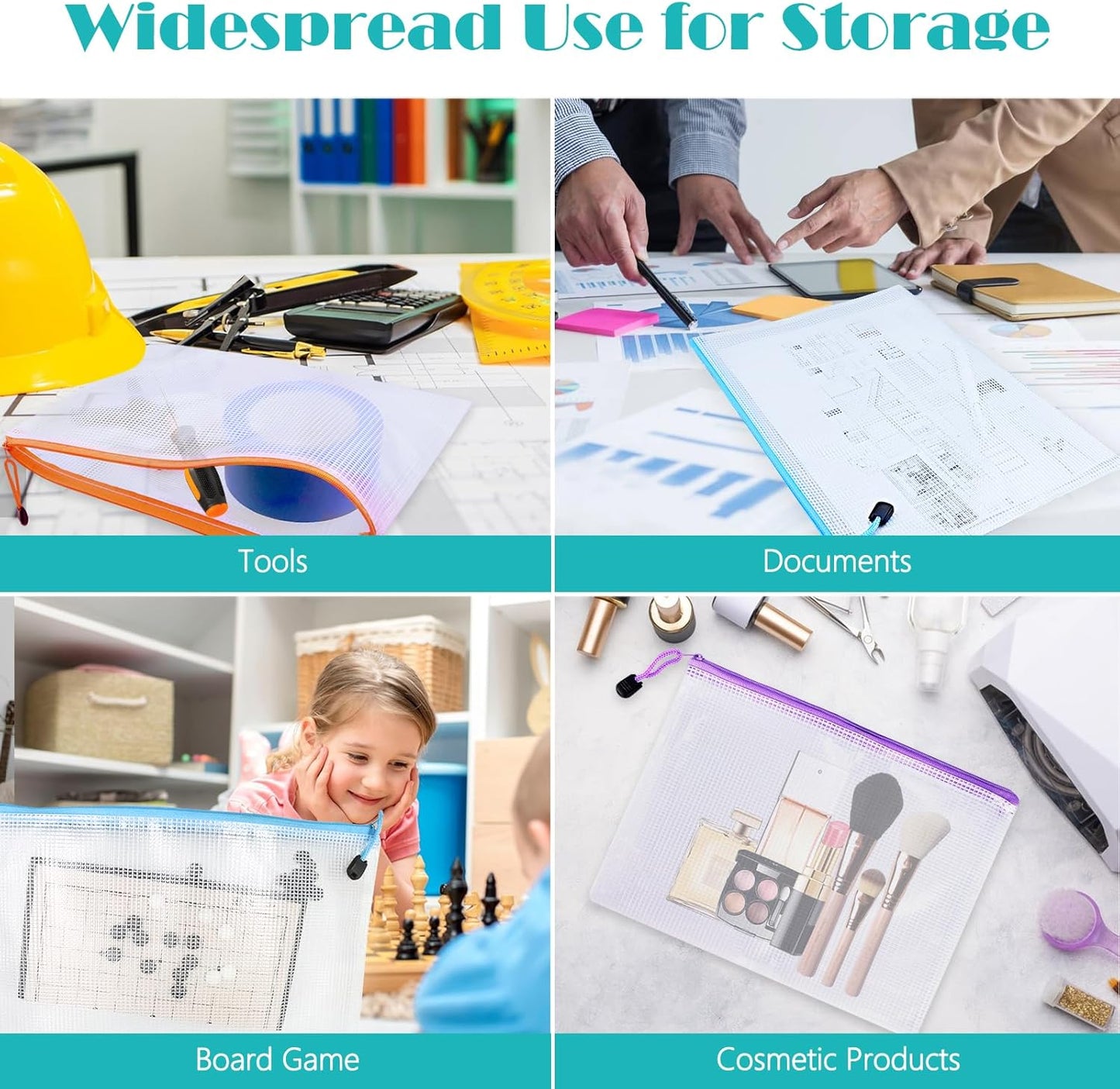 64pcs A4 Mesh Zipper Pouch Bags, Mesh Bags with Zipper Bulk, Pouches for Organization, Clear Storage Bags for Classroom, Travel, Office, Board Game