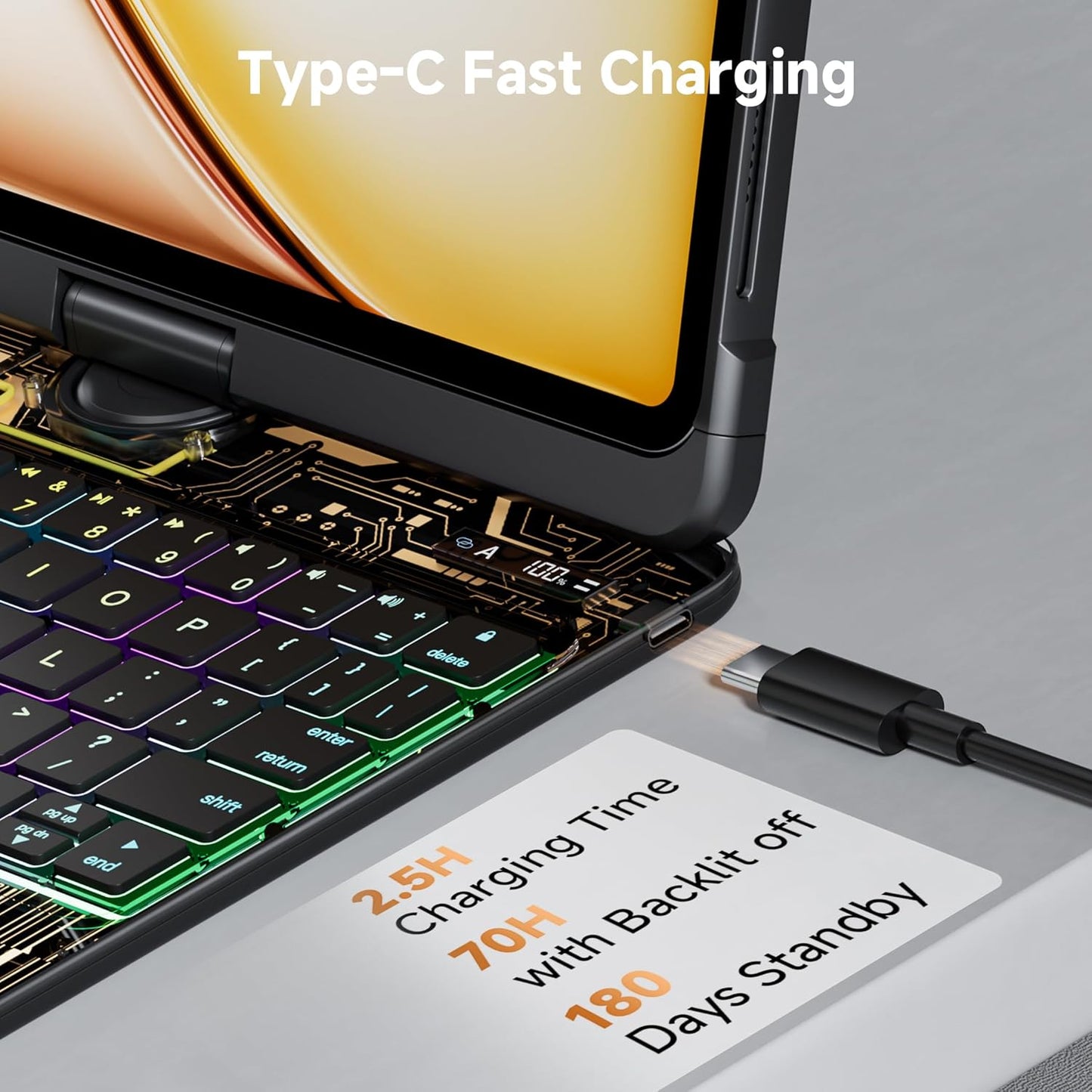 Keyboard Case for 12.9 inch iPad Pro 6/5/4/3rd Gen & 13 inch iPad Air (2025 M3, 2024 M2) Wireless Keyboard with Trackpad 7 Color Backlit, Transparent Protective Cover with Pencil Holder (Black)