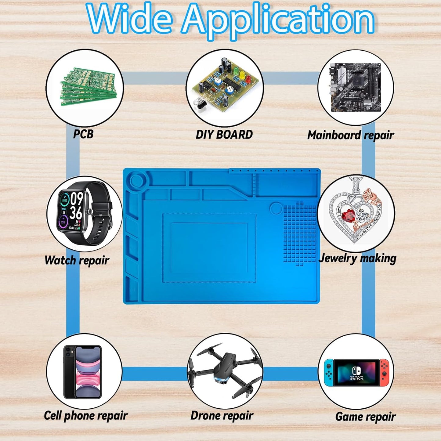 Kaisi Soldering Mat,15.35" x 10.6" Inch Heat Resistant Silicone Work Mat,Solder Pad for Soldering,Screws,Tools Repair Pad,Soldering Gun Iron Workbench Protection