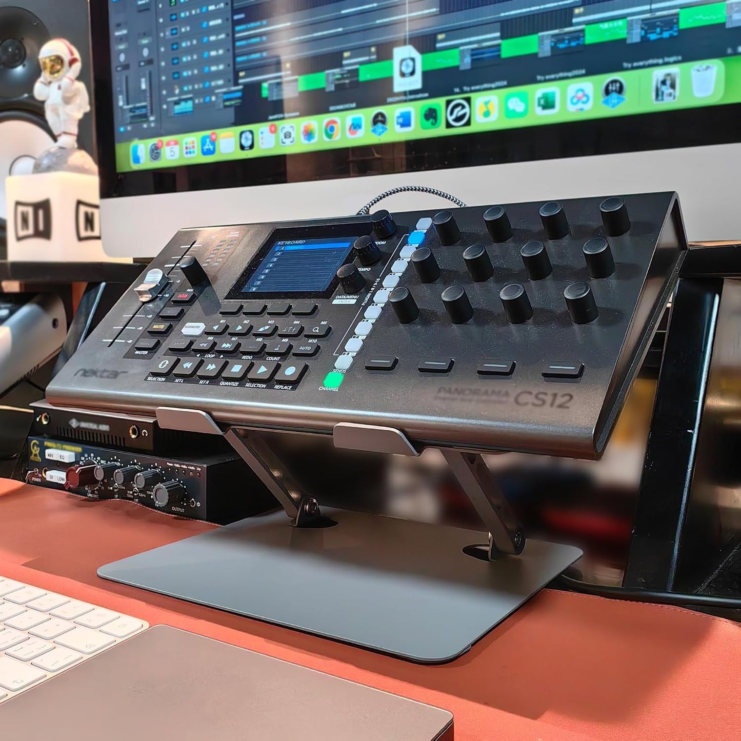 Home Studio Small Desktop Mixer Stand, Aluminum Portable Folding Heat Dissipation Lift Stand, Compatible with Nektar Panorama CS12, Rode RODECaster Pro II, Tascam Mixcast 4 (Gray)