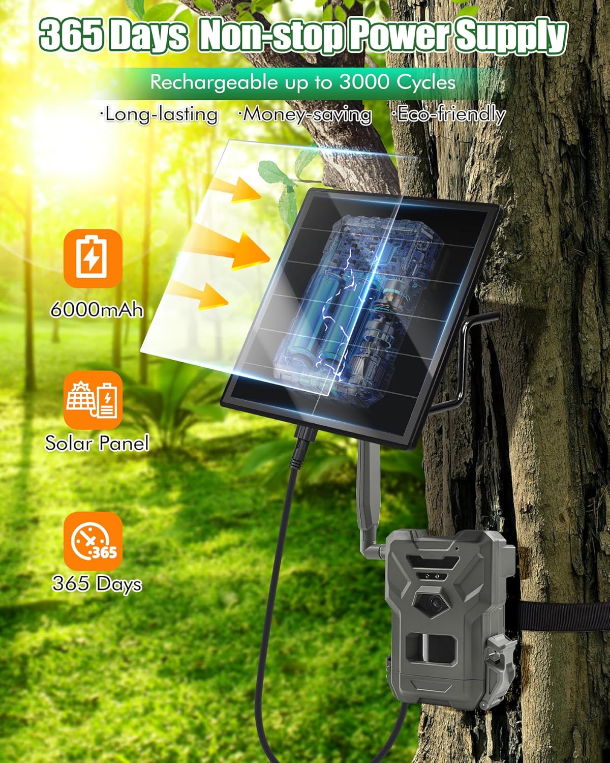 KEPEAK Solar Panel for Trail Camera - 6000mAh Battery, 12V Solar Battery Charger, Waterproof, for Outdoor 24/7 Wildlife Monitoring