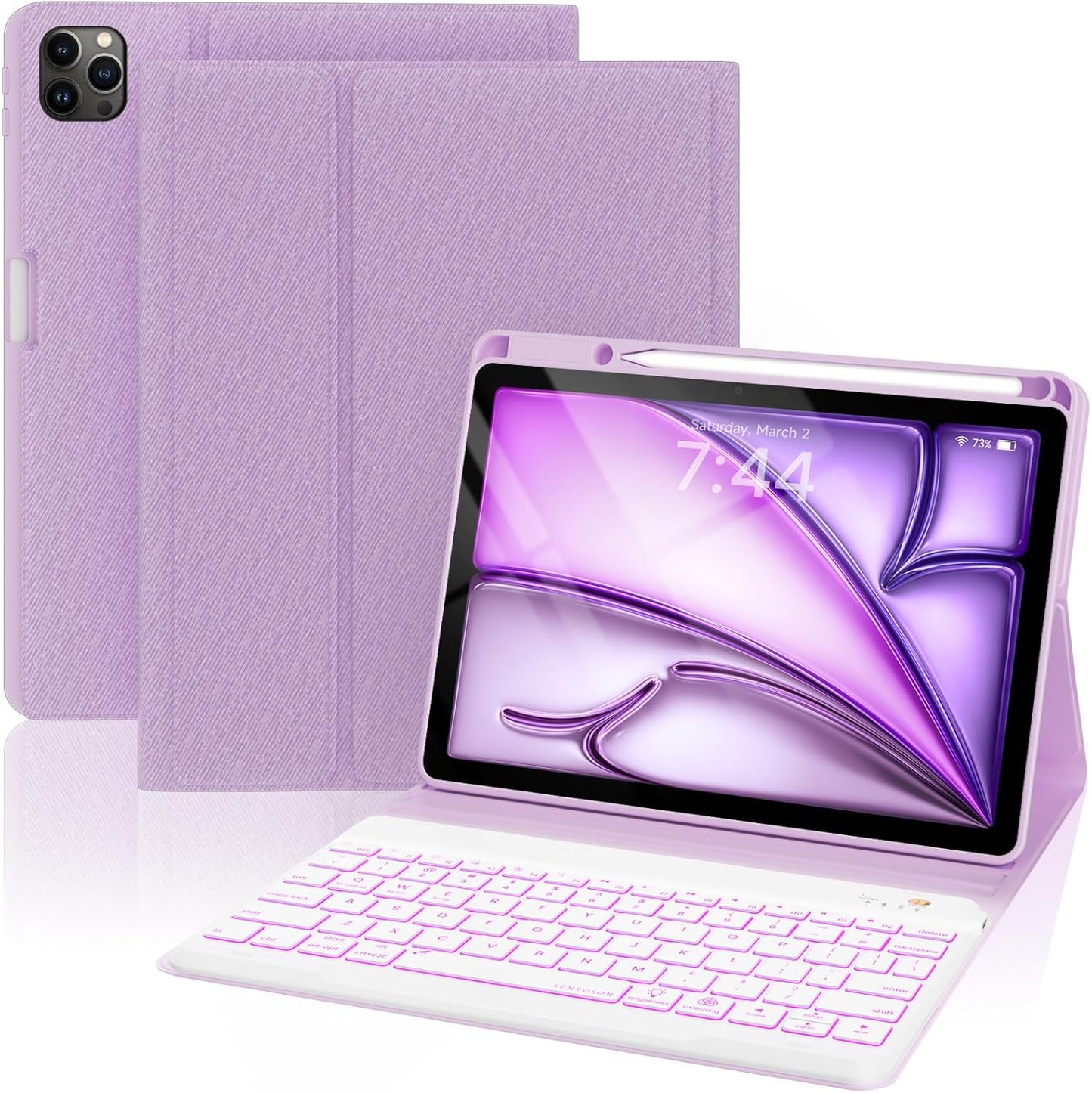 Keyboard Case for iPad Air 5th/4th Pro 11 inch, 7-Color Backlit Detachable Wireless Keyboard Case with Pencil Holder, Stand Folio Cover for Gen 2020/2022, Pro 4th/3rd/2nd/1st Gen, Purple…