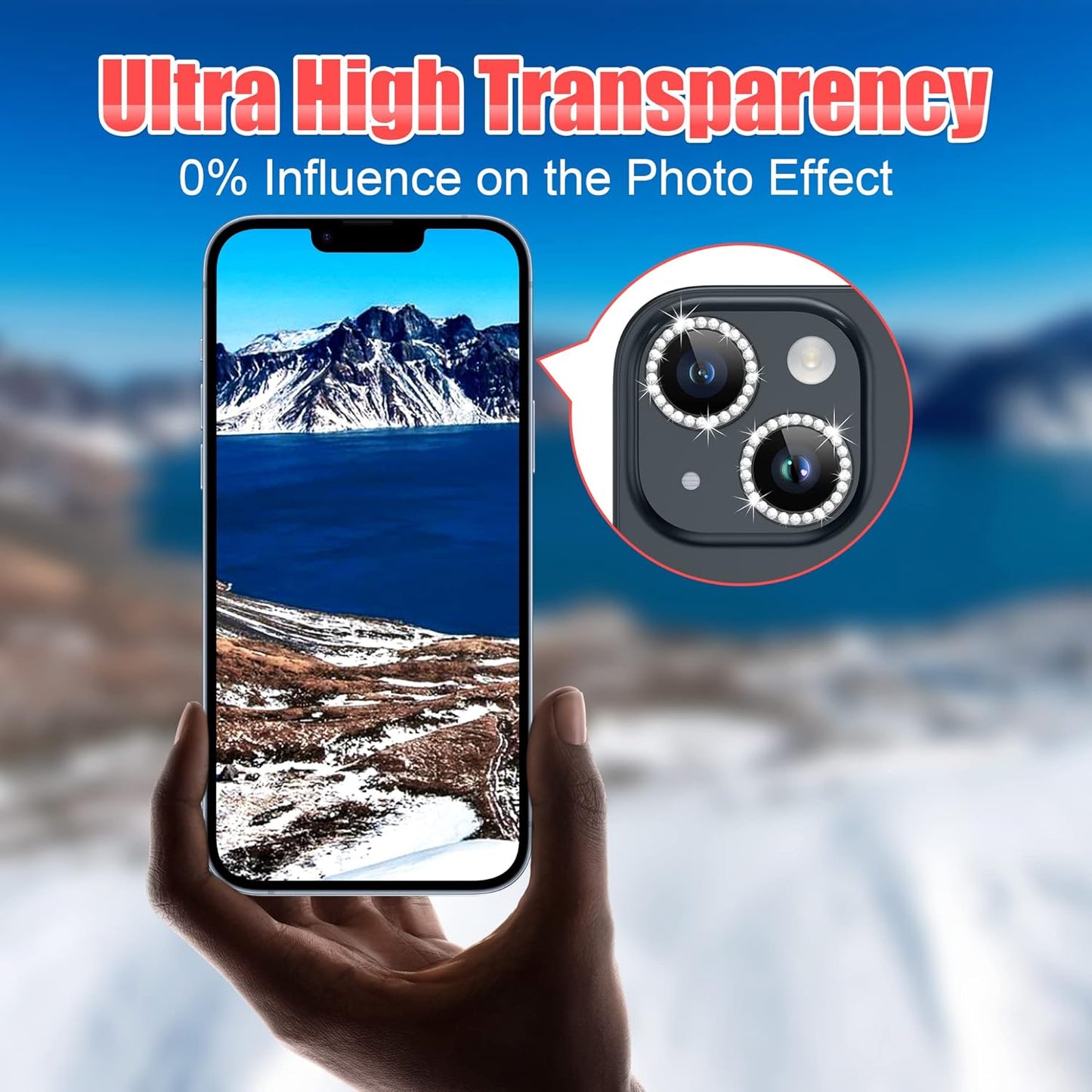 AGVEE 3+3 for iPhone 14 6.1" / 14 Plus 6.7" Camera Lens Protector, Bling Diamond & Bling Glitter Metal Ring 9H Tempered HD Glass Camera Protector Cover Film, Bling-Black