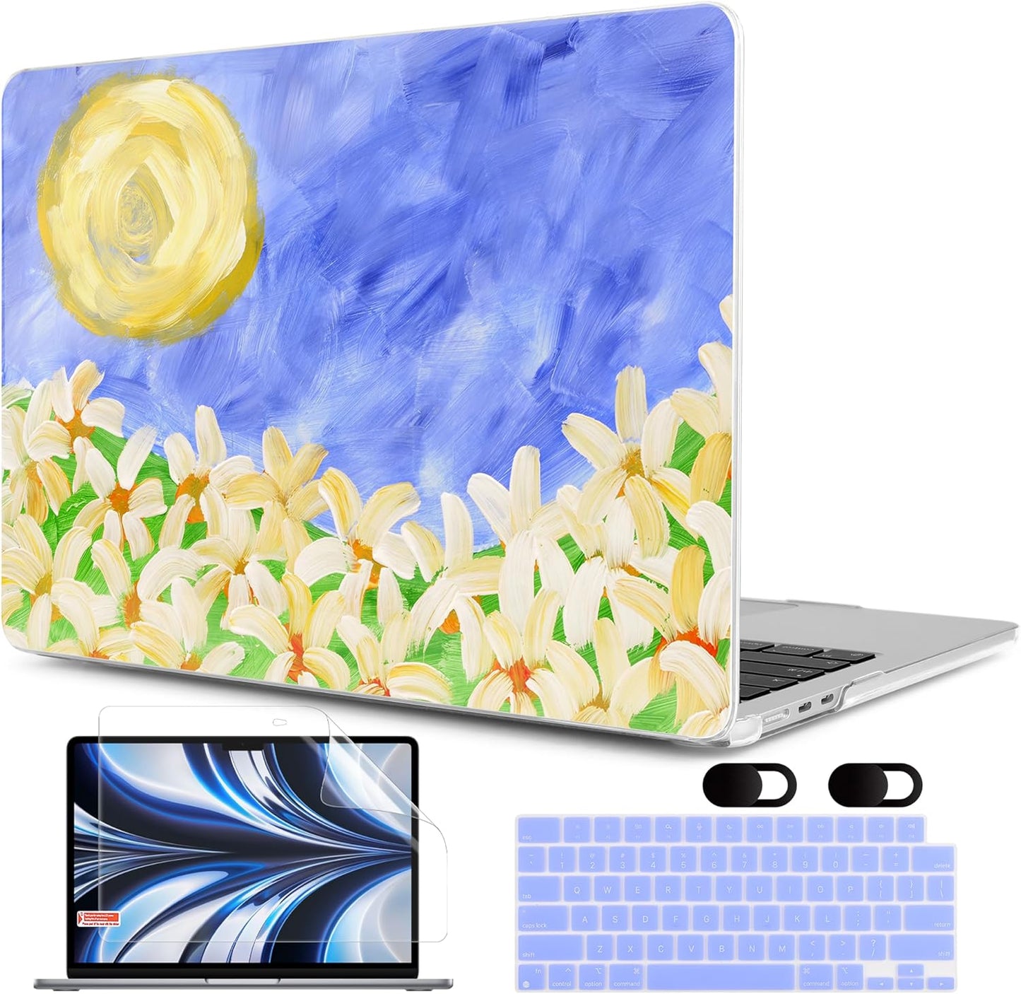 MEEgoodo Case for M4/M3/M2 MacBook Air 13.6 inch Case 2025 2024 2022, Fit Model A3240/A3113/A2681, Laptop Hard Shell with Keyboard Cover Compatible with MacBook Air 13 inch, Summer Flowers