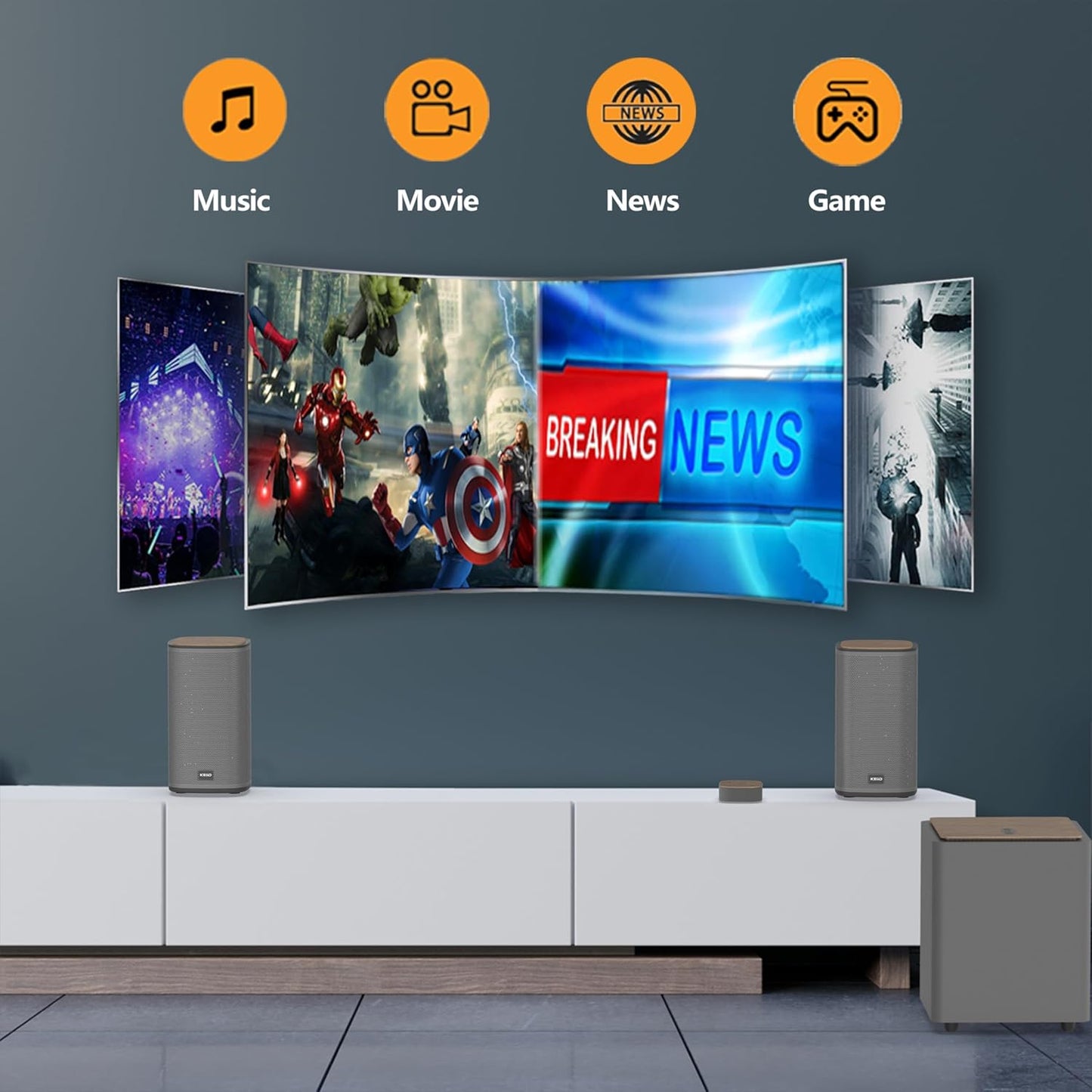 KEiiD 2.1 Bluetooth Computer Speakers with Wireless Subwoofer and Wireless Touchpad for Desktop Laptop Pc Stereo Gaming Speakers, 4 EQ Modes, Aesthetic Style with Great Sound Quality