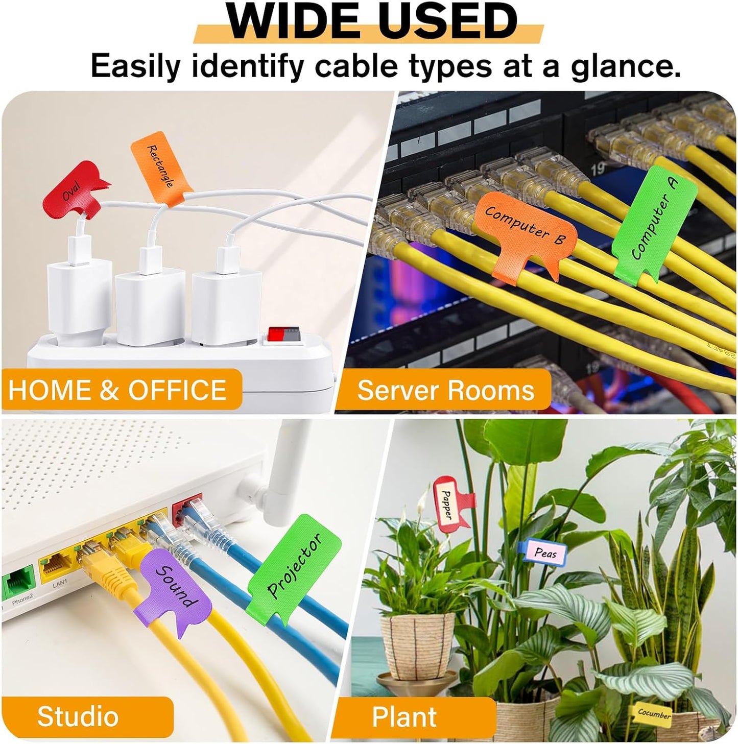 36Pcs Large Cable Labels - 8 Colors Reusable Write-On Wire Tags, Wire Identification Labels for Electronics, with 40Pcs Label Stickers, Cable Management for Home/Office, Rectangle & Oval