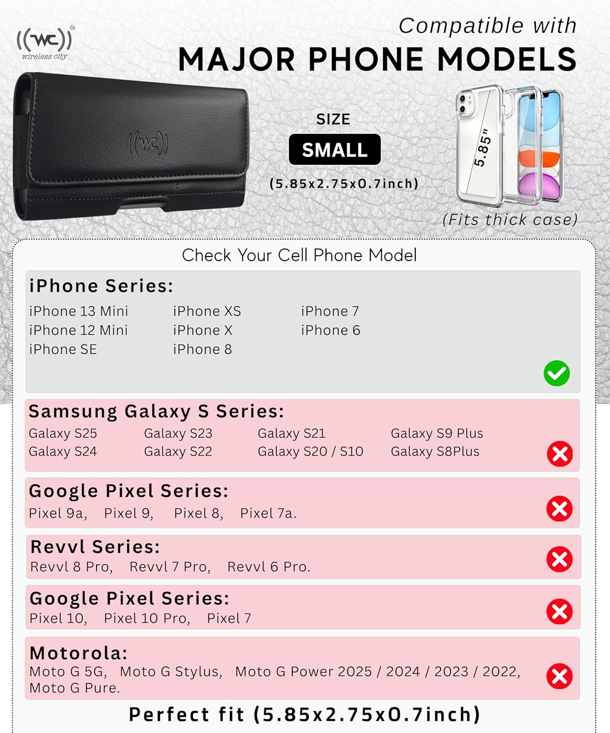 Leather Phone Holster for Men & Women, Horizontal Cell Phone Case with ID/Card Holder, Fits iPhone 13/12 Mini, SE, Xs/X, 8, 6s - Belt Clip/Loop Carrying Phone Pouch ā Small Size