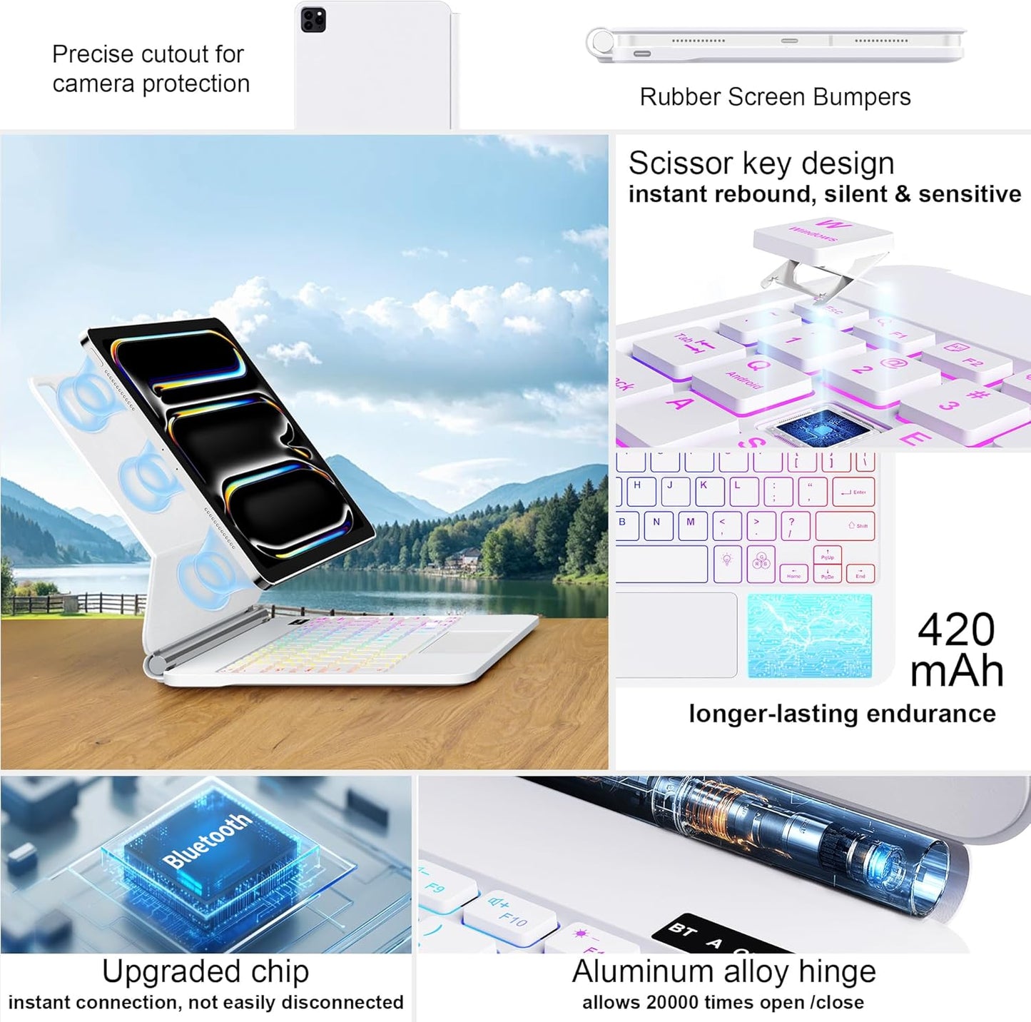 for iPad Pro 13 Inch Case with Keyboard (M4, 2024)๏ผMagic-Style Magnetic โ 7 Colors Backlight -Floating Cantilever Stand - Multi-Touch Trackpad Keyboard Case for iPad Pro 13 (White)