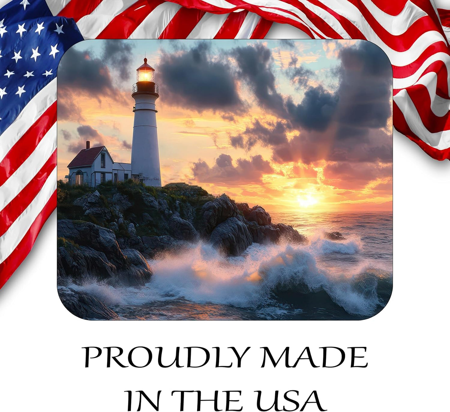 Coastal Shoreline Waves Sandy Beach Theme Mouse Pad Mat Mousepad for Desk Computer Laptop PC Gaming Home or Office Gift (Lighthouse Sunset MP33)