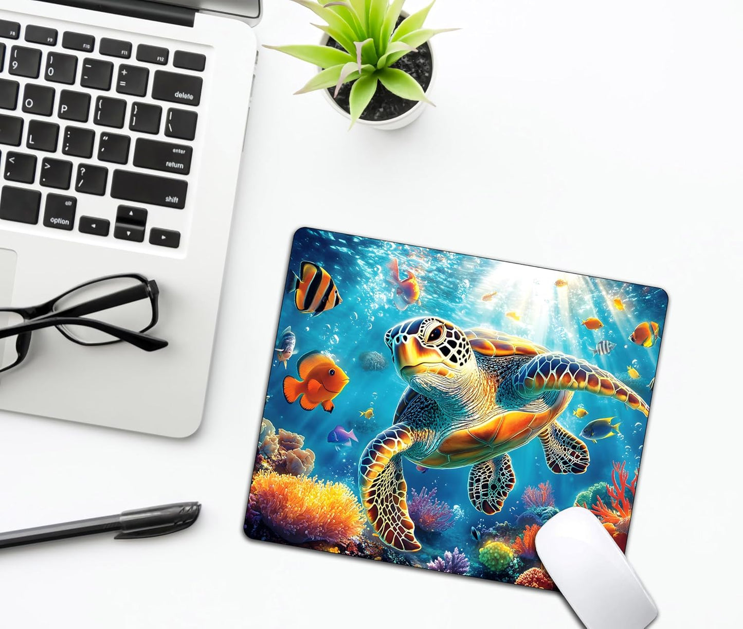 Sea Animal Colorful Turtle Mouse Pads for Desk, Portable Wireless Computer Mouse pad Small Design with Women, Non-Slip Rubber Base Laptop Mousepad 9.5" x 7.9" Smooth Surface for Office & Travel