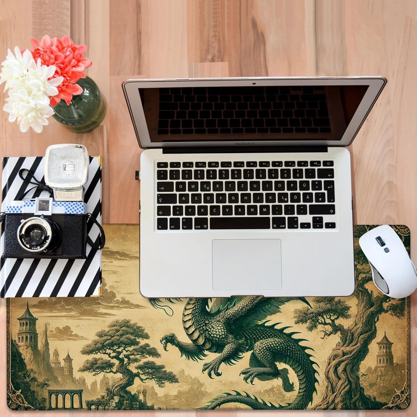 Vintage-Style Dragon Gaming Mouse Pad 3mm Thick Stitched Edge Waterproof Non-Slip Large Computer Keyboard Mouse Mat,Suitable for Office Entertainment Decorative Desk Pad 35.4 x 15.7 Inches