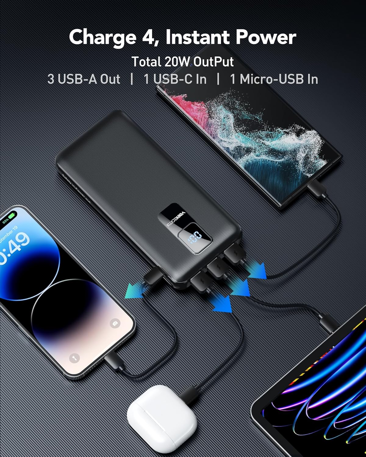 30000mAh Portable Charger LED Display Power Bank Fast Charging QC 3.0& PD External Battery Pack USB C Cell Phone Charger Compatible with iPhone 16/15/14/13 Pro Series Steam Samsung Galaxy iPad Tablet